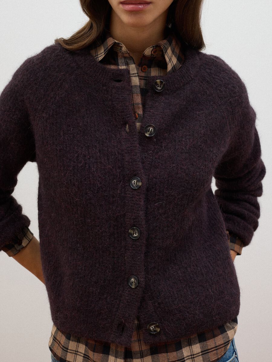 Purple alpaca-blend stretch wool crew-neck cardigan_3