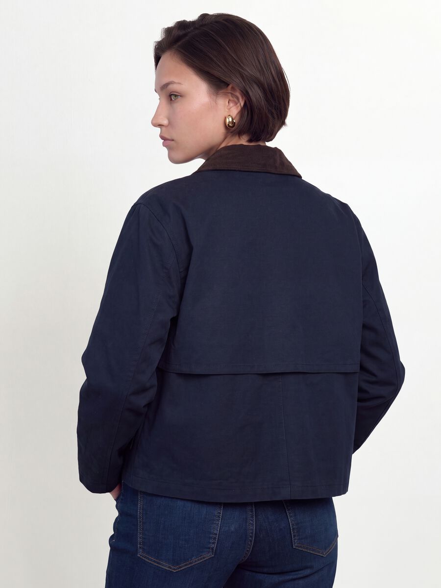 Blue pure cotton jacket with contrasting collar, regular fit_3