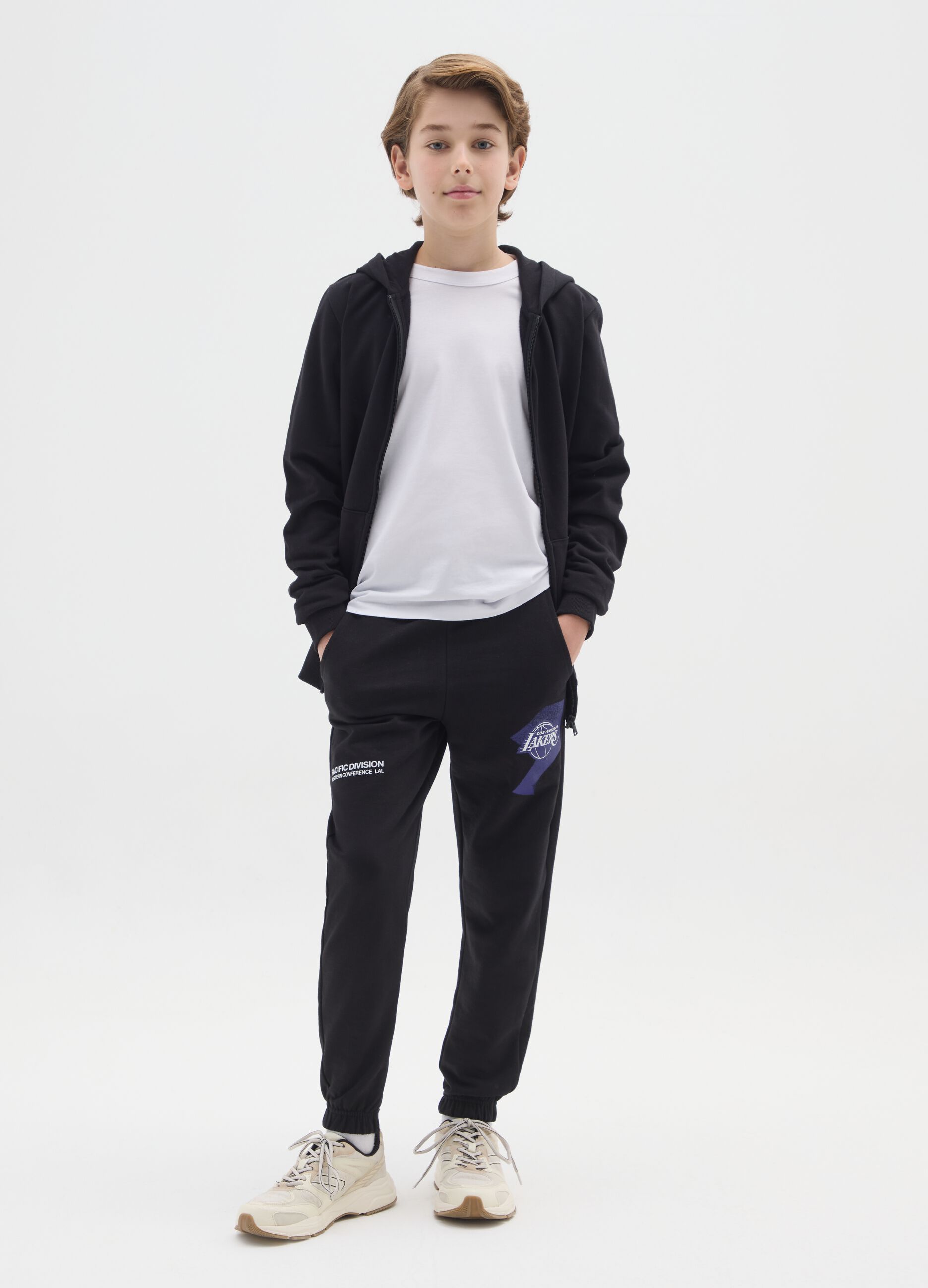 Black jogger trousers for boys in cotton and viscose