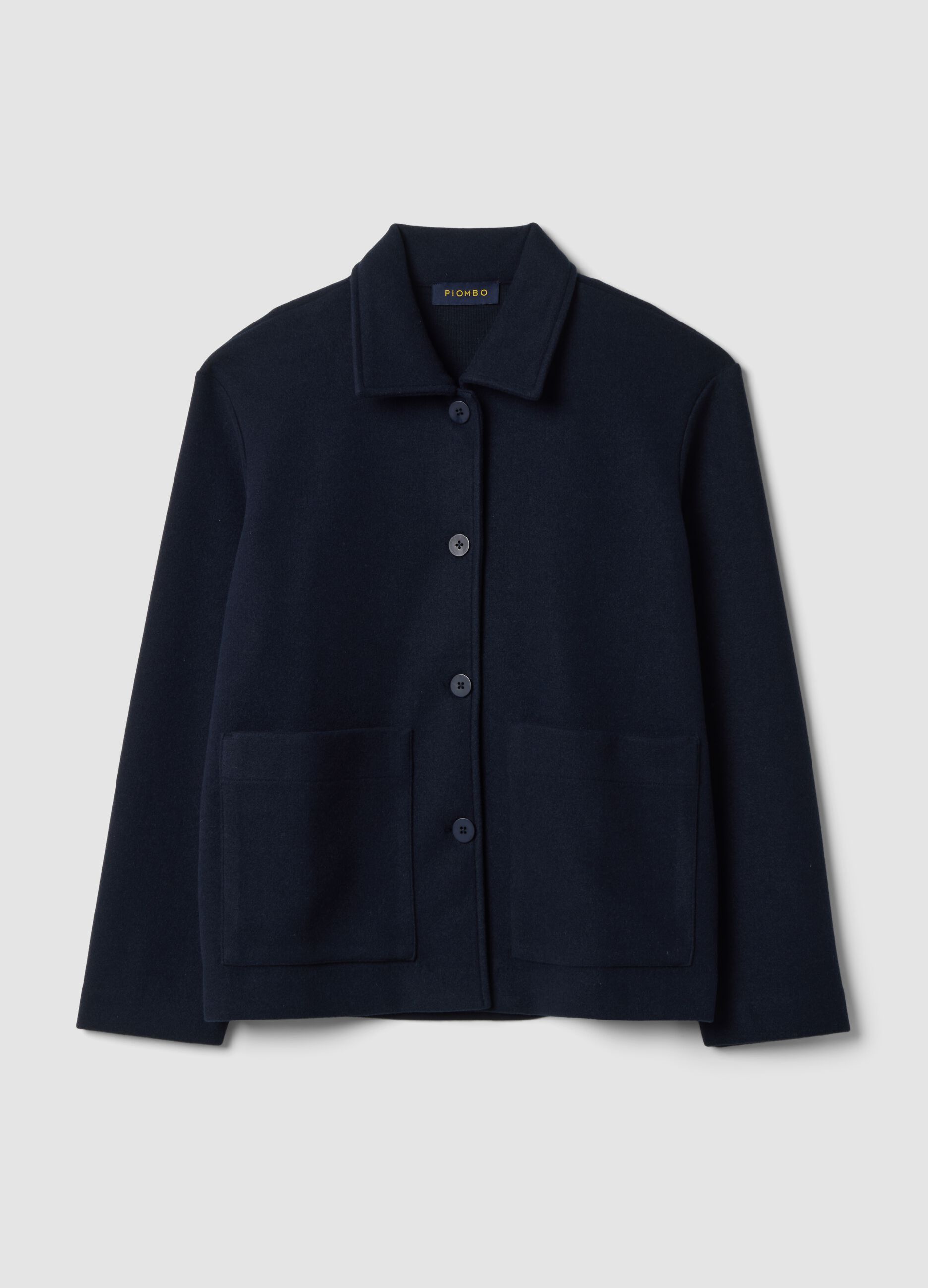 Navy blue viscose-blend jacket with crew neck, regular fit