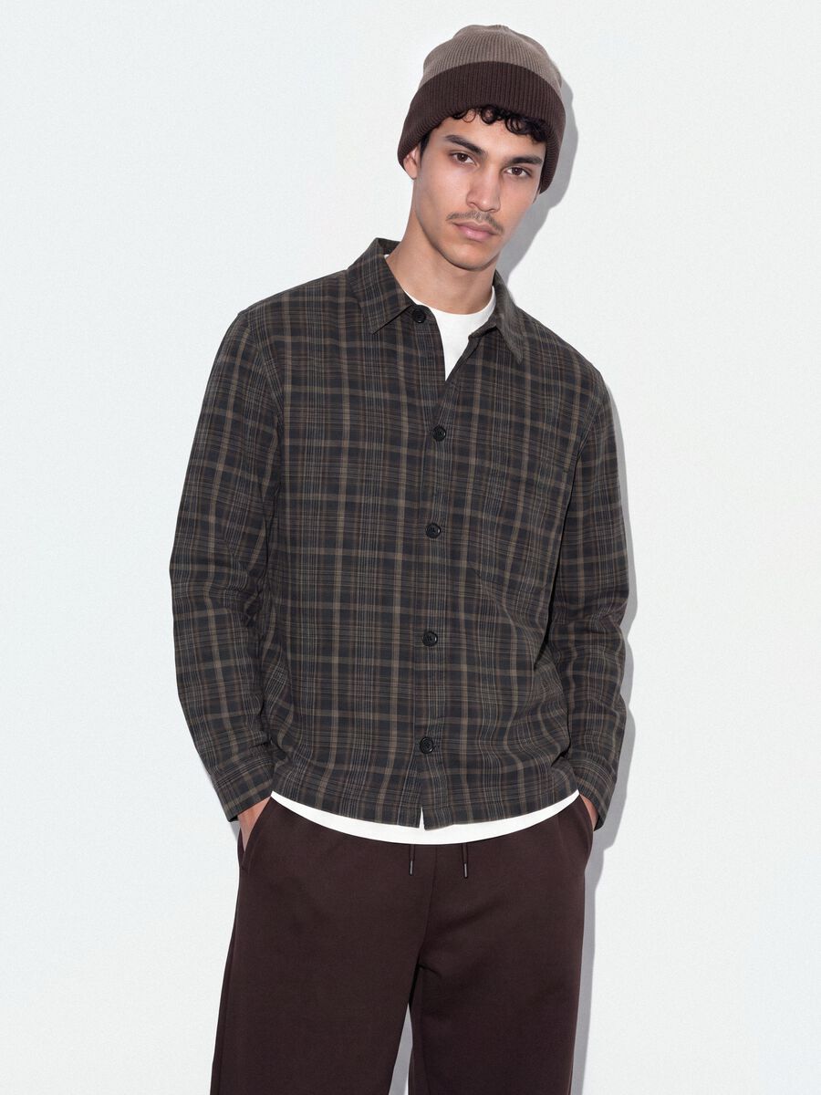 Multicolour pure cotton check shirt, oversized fit_0