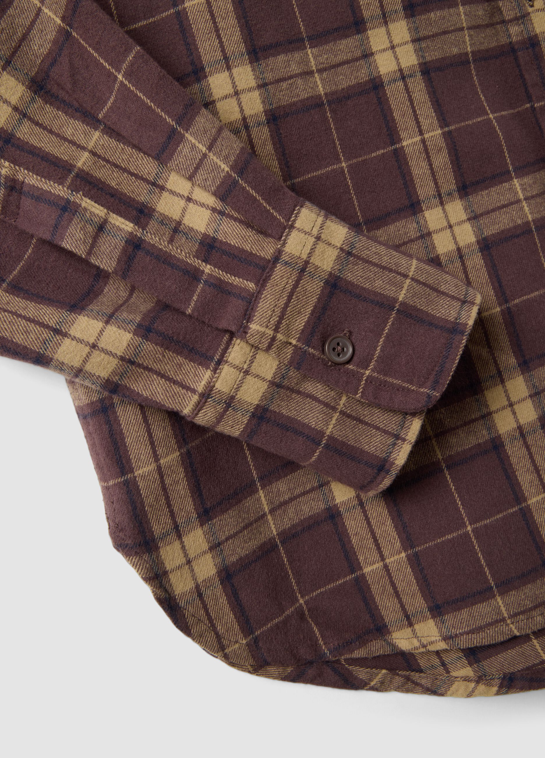 Camicia marrone a quadri in flanella di puro cotone regular fit