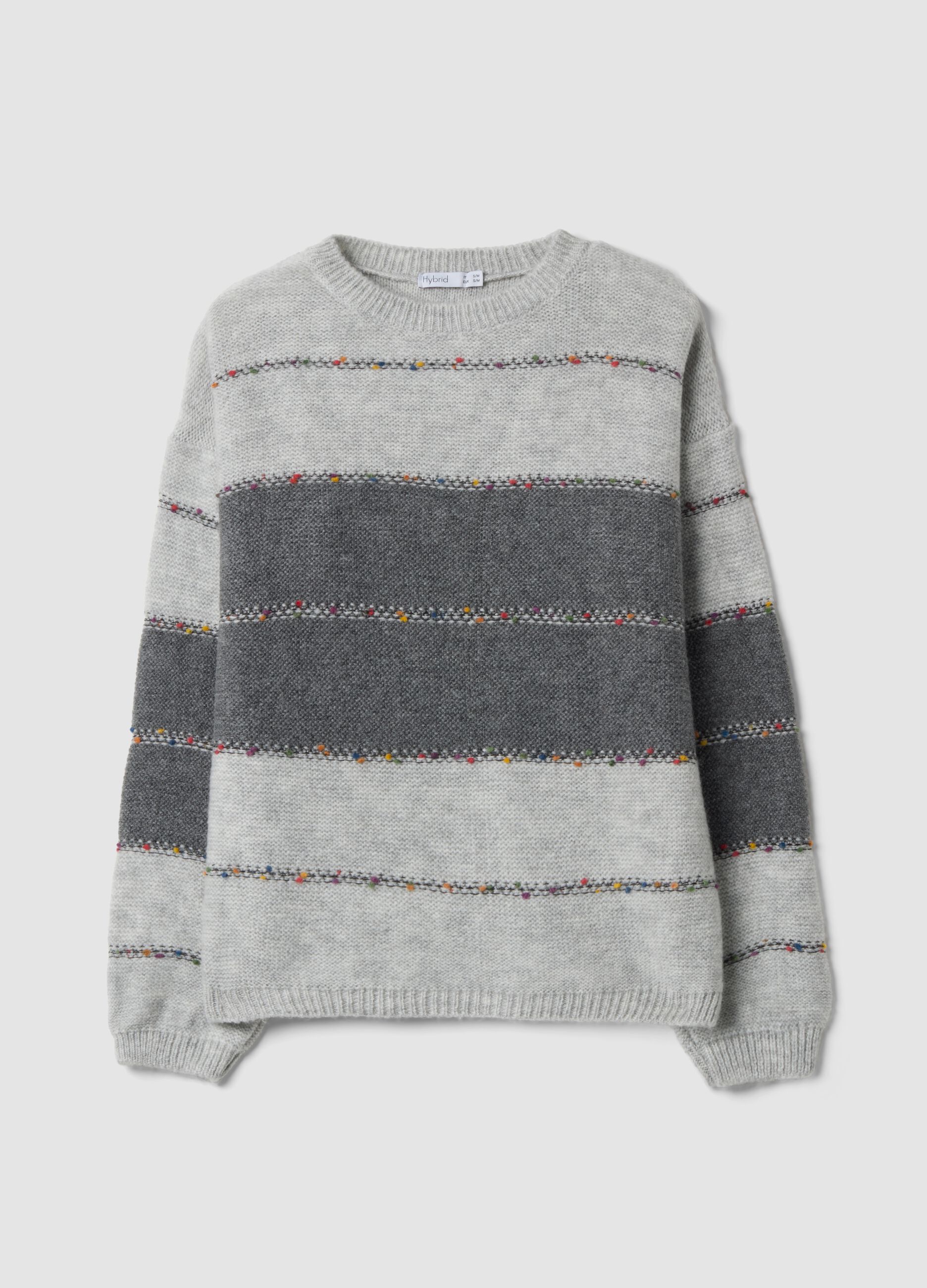 Grey striped crew-neck jumper, regular fit