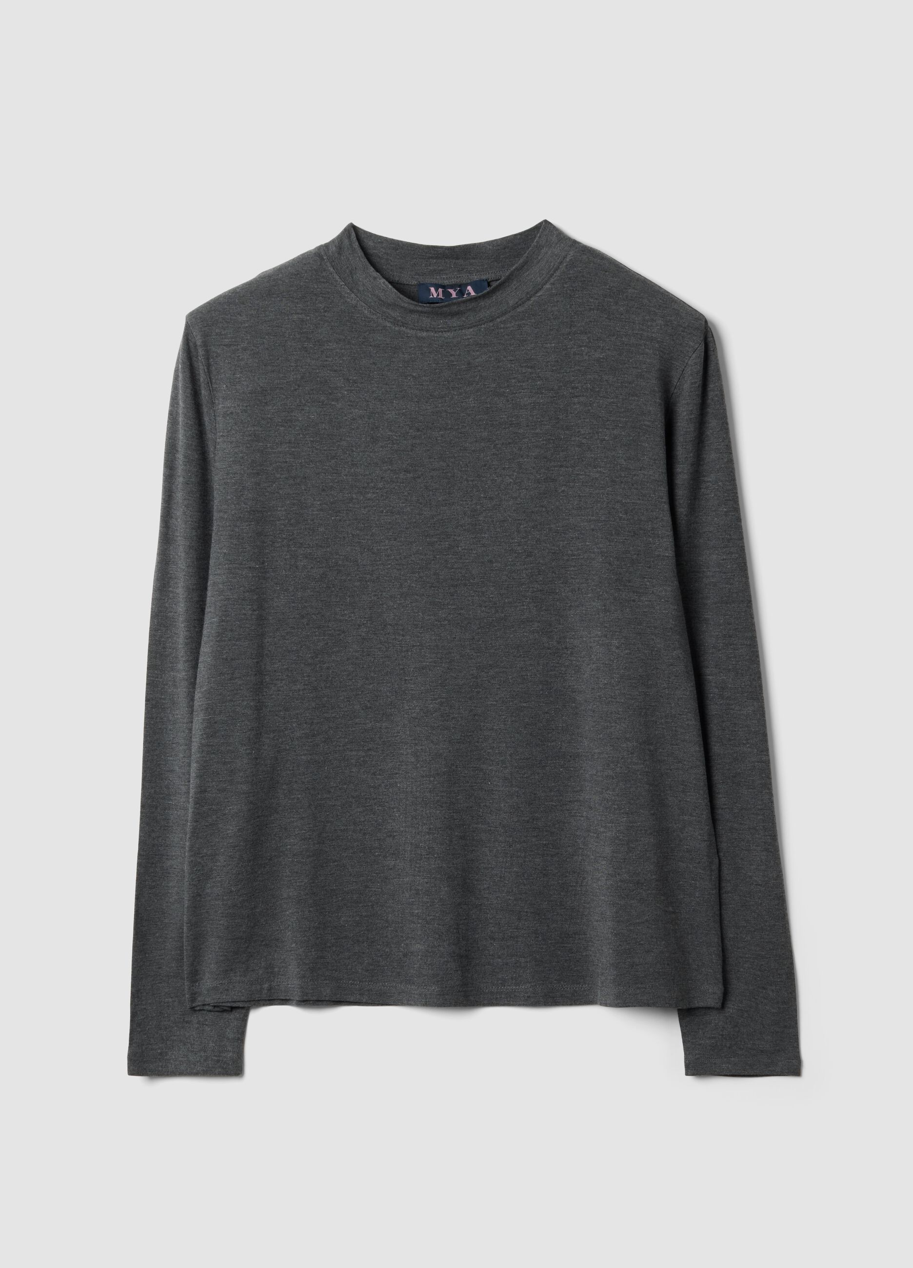 Grey marl stretch viscose crew-neck top