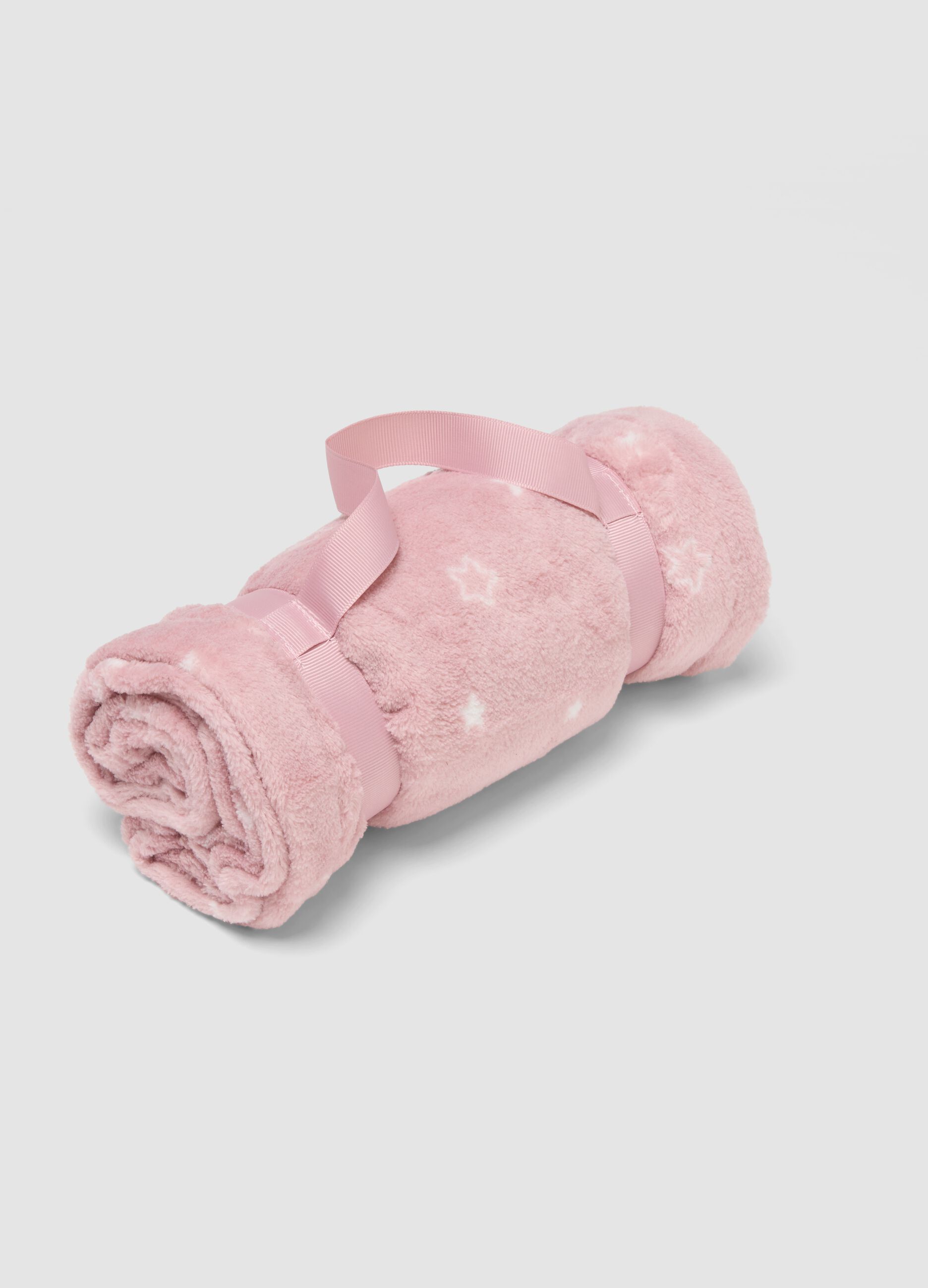 Copertina rosa con stampa stelle per culla effetto pelliccia