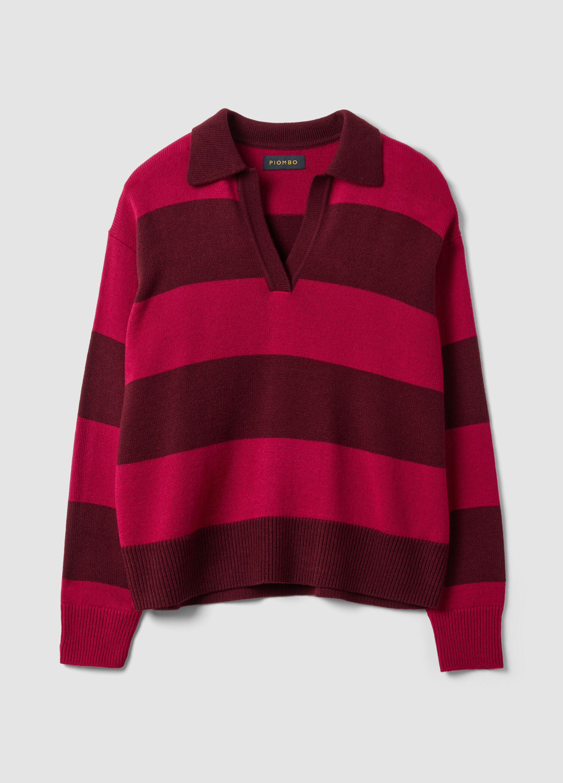 Maglia rossa in misto lana a righe con colletto polo