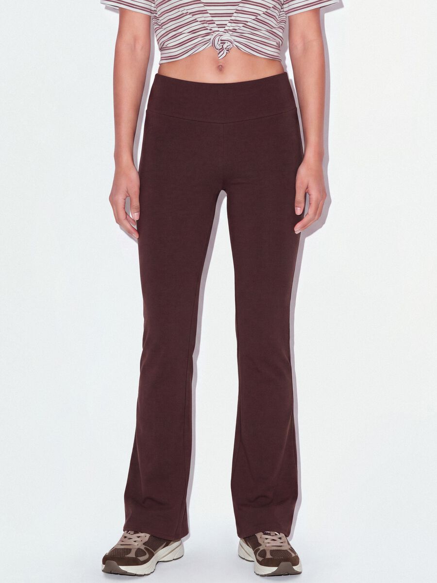Brown Flared Stretch Cotton Trousers_1