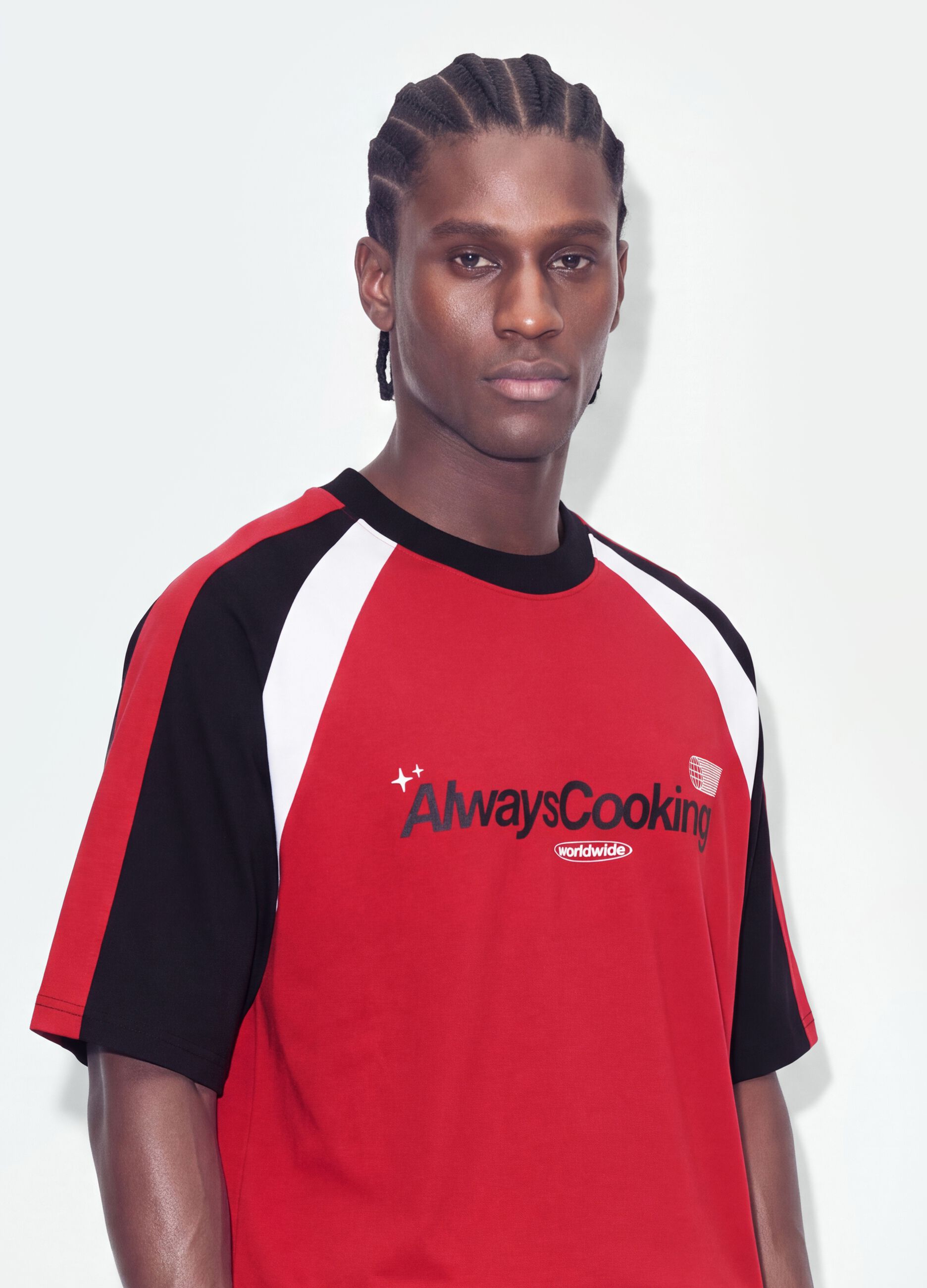 Red pure cotton T-shirt with front print, relaxed fit