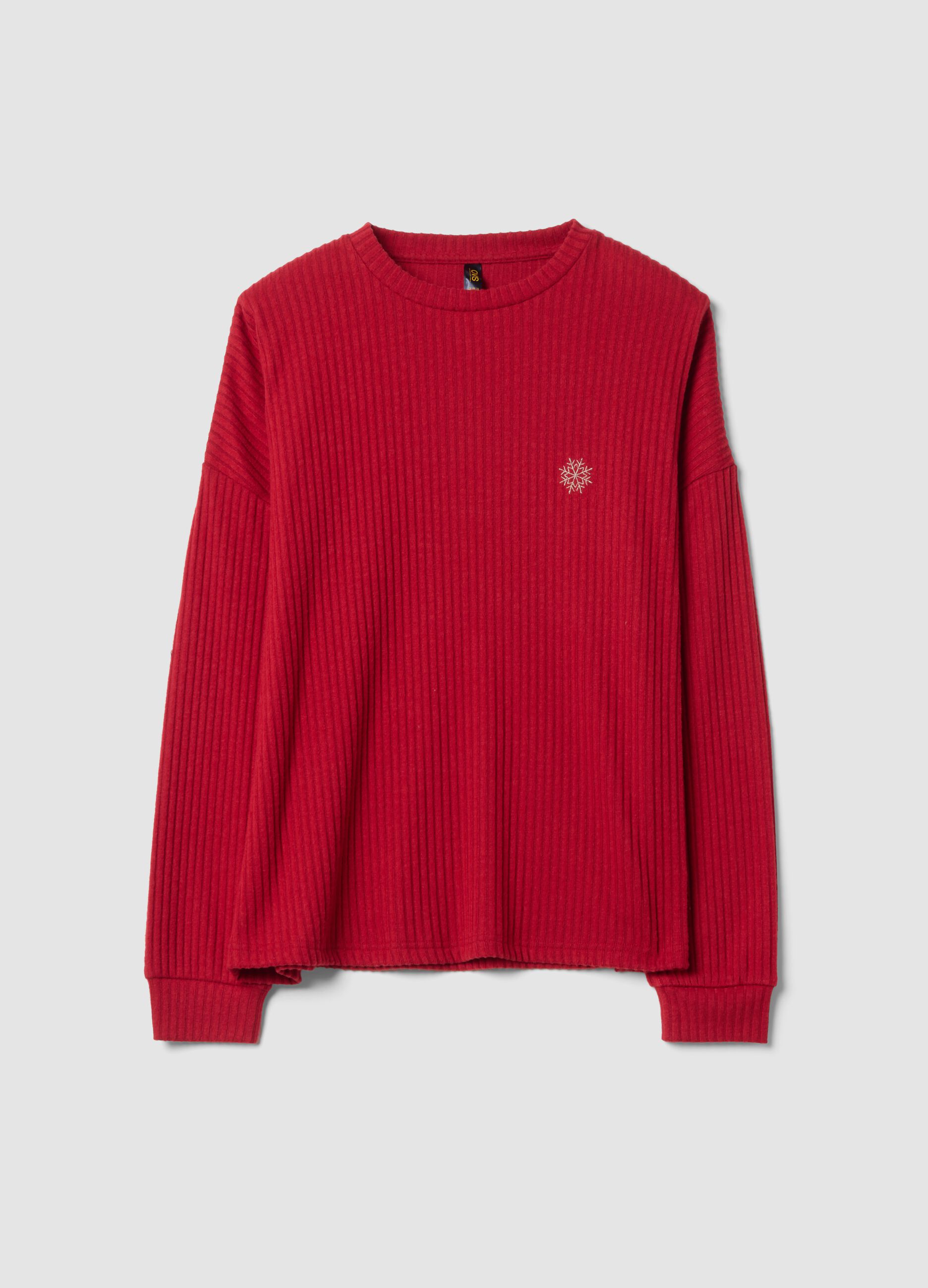 Maglia pigiama rossa in misto viscosa elasticizzata a costine regular fit