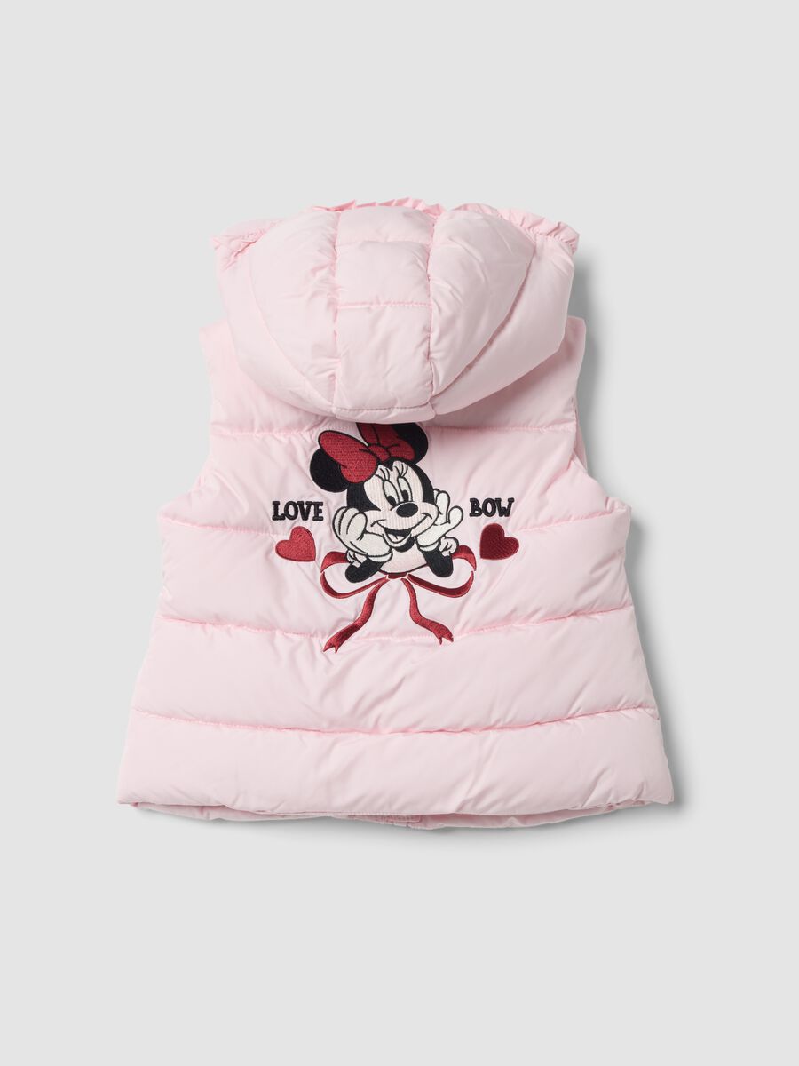 Gilet imbottito rosa con cappuccio e tasche a cuore e ricamo Minnie_1