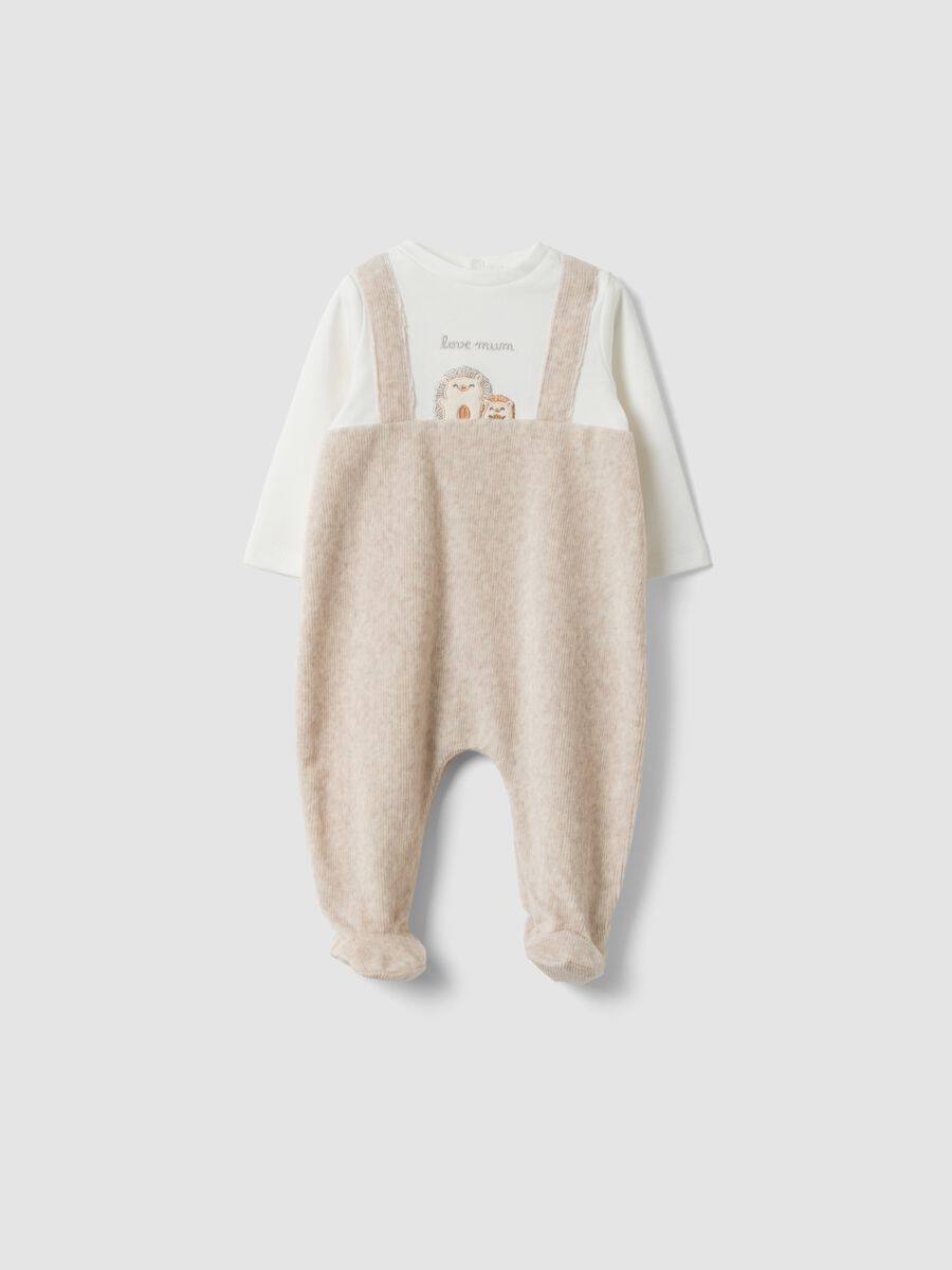 Beige organic cotton blend baby sleepsuit with feet_0