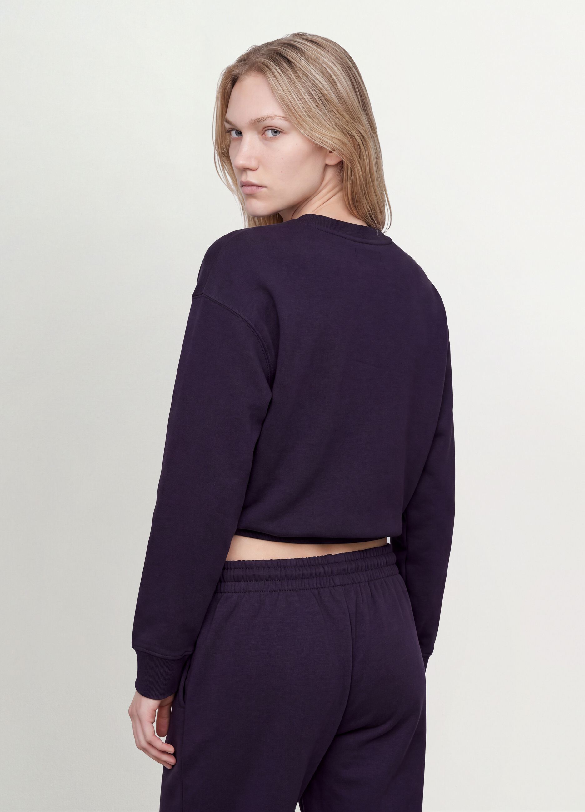 Purple cotton-blend regular-fit crew-neck sweatshirt