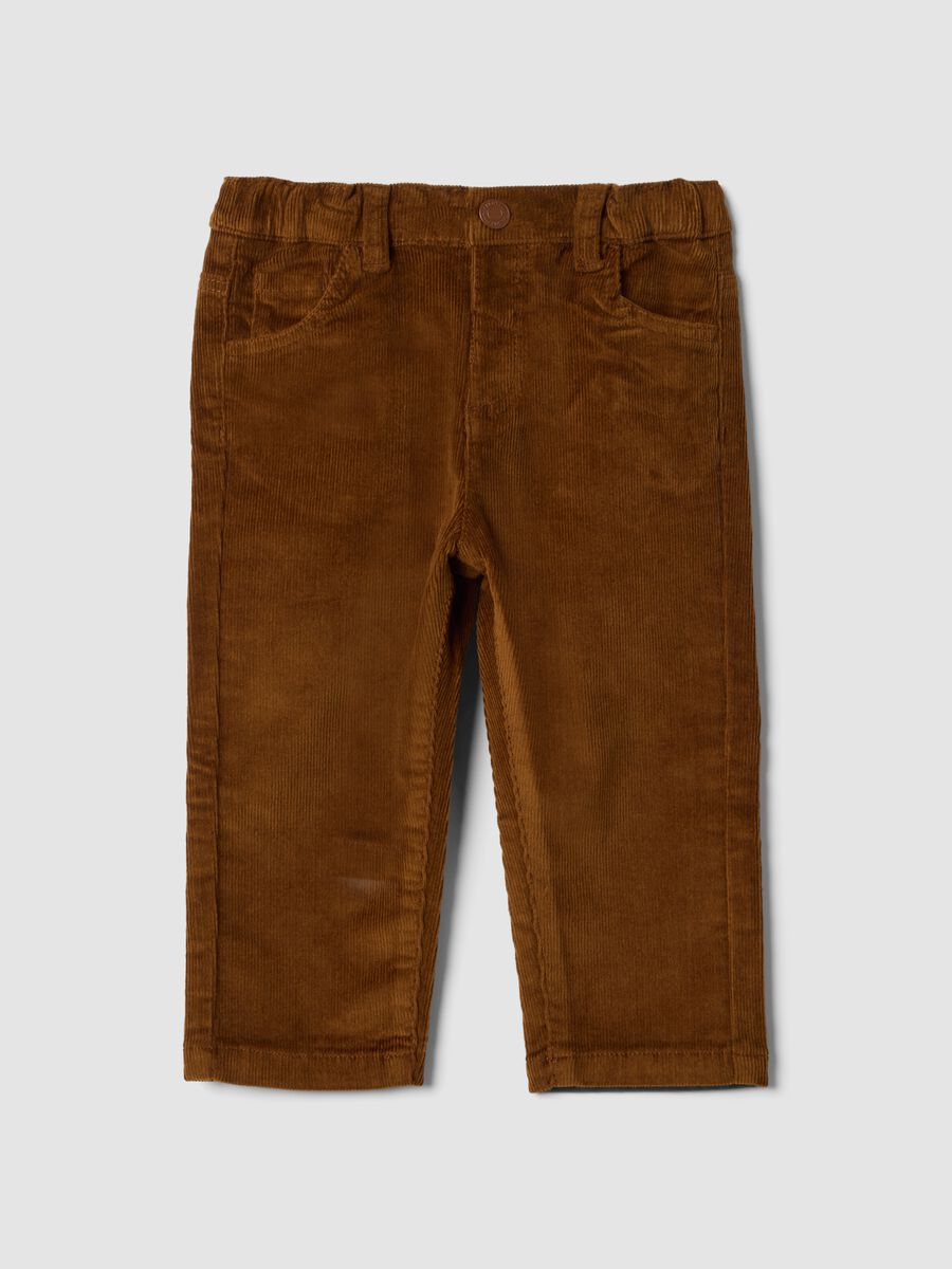 Brown ribbed stretch cotton trousers_0