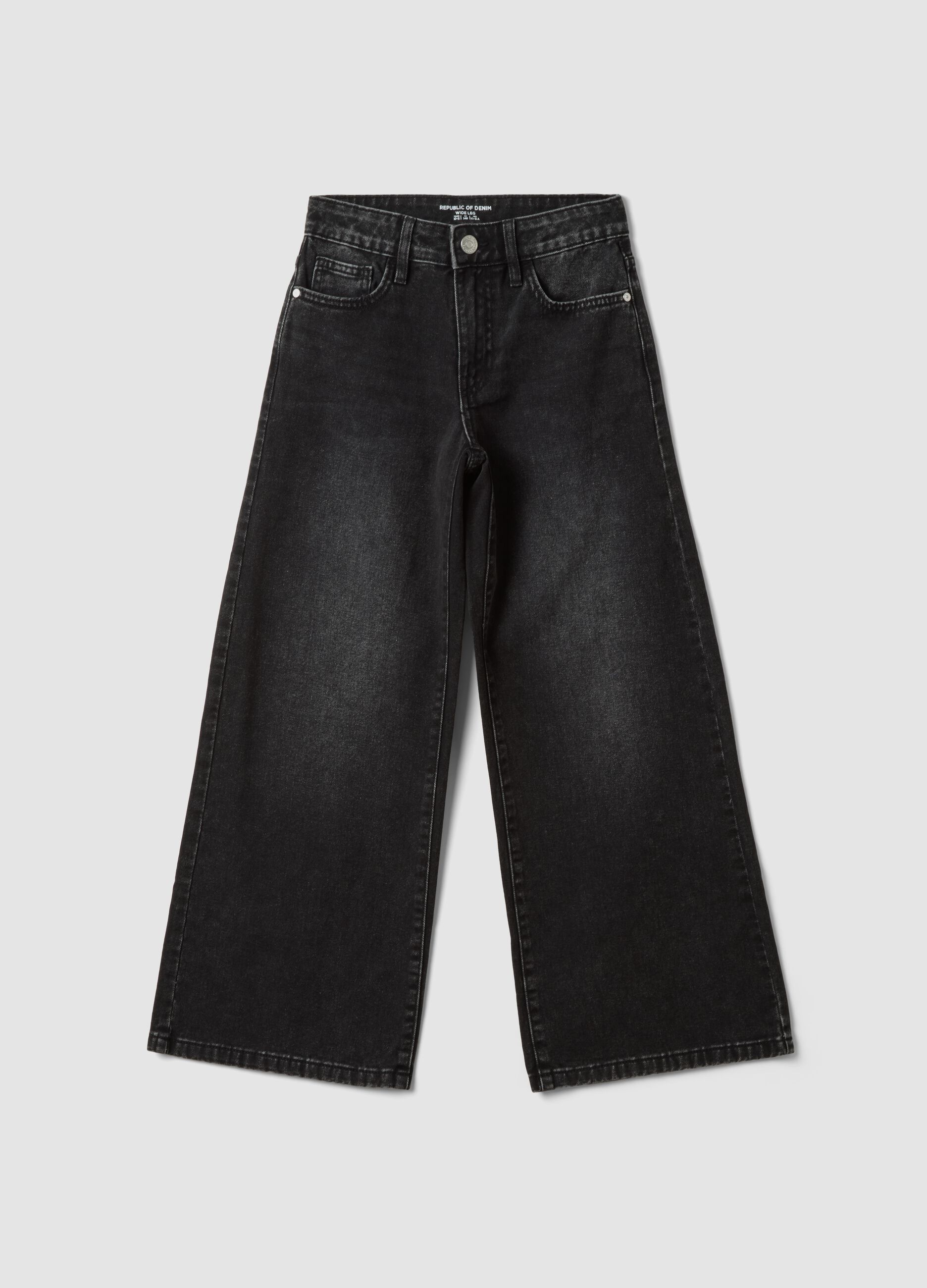 Girls&rsquo; black wide-leg jeans in pure cotton