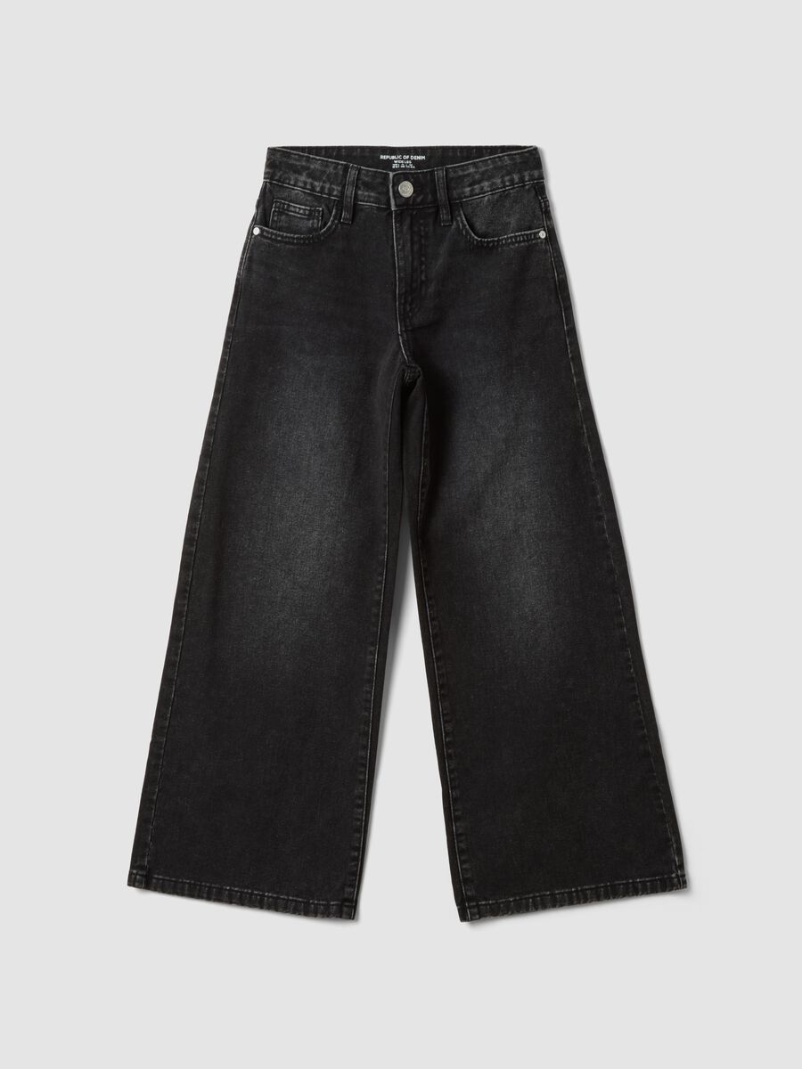 Girls&rsquo; black wide-leg jeans in pure cotton_0