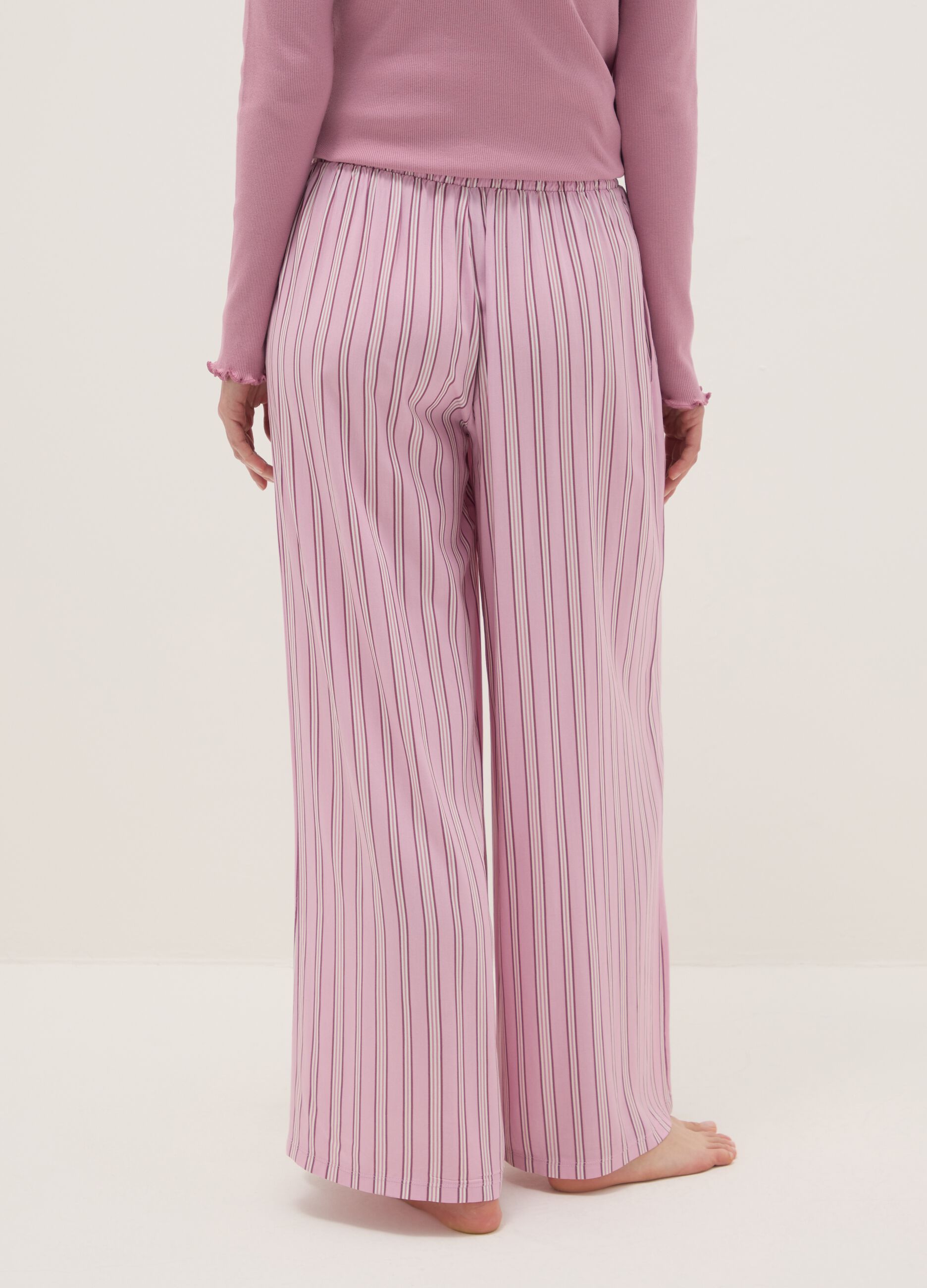 Regular fit pink striped pure viscose pyjama trousers