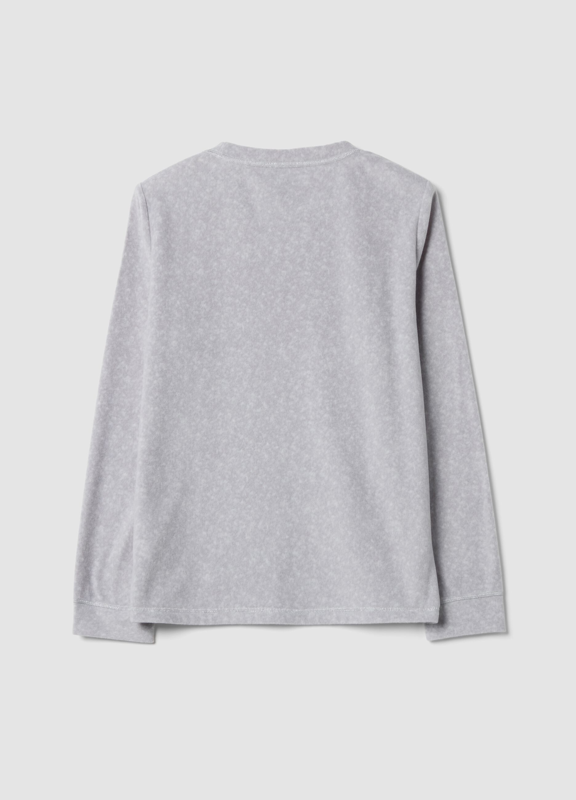 Grey marl fleece pyjama top with crew neck and bear print