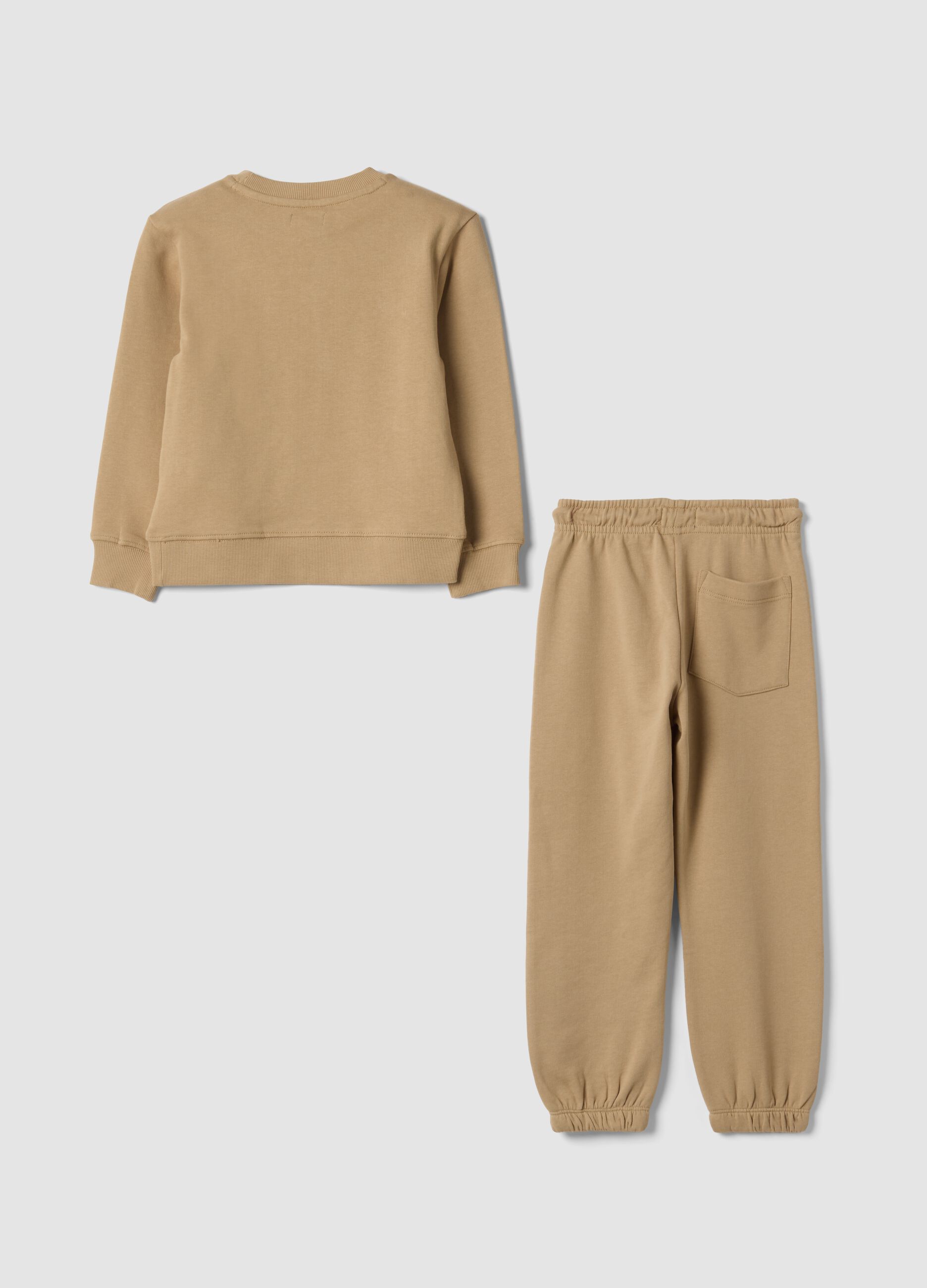 Beige pure cotton tracksuit with crew-neck sweatshirt