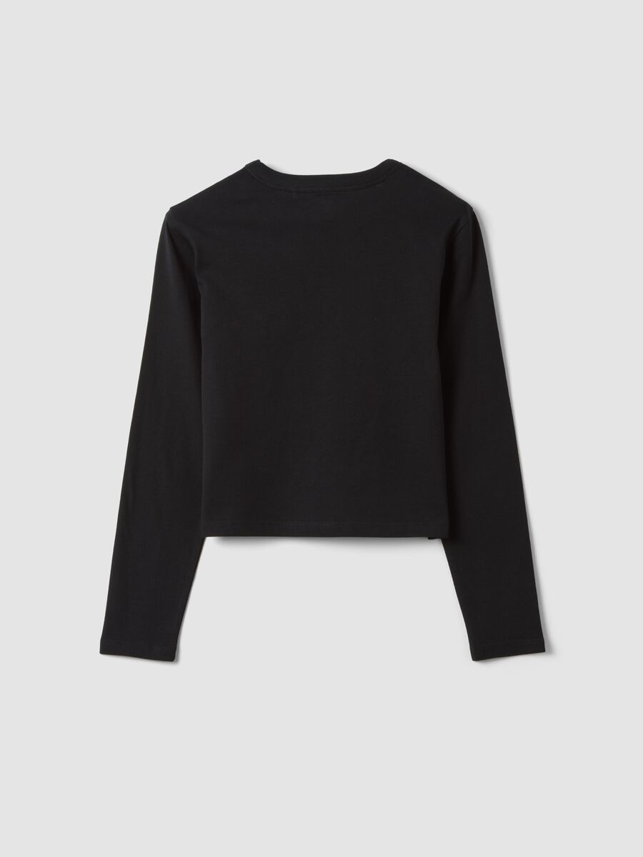 Girls&rsquo; black organic cotton crop T-shirt with ribbed neck_5