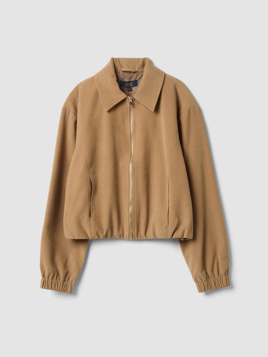 Beige stretch-fabric over-fit blazer with zip fastening_4