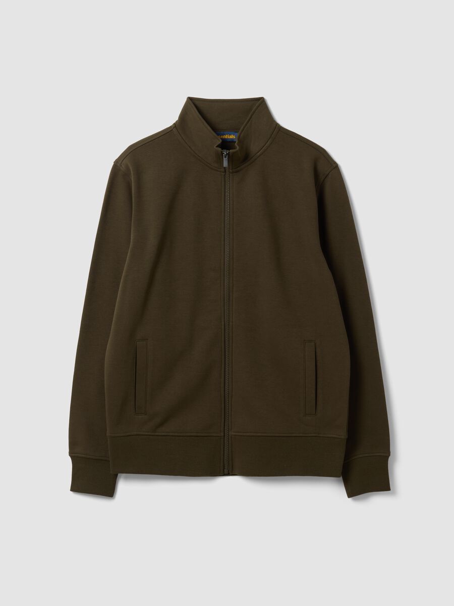 Green cotton-blend regular-fit sweatshirt with zip and crew neck_3