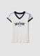 White pure cotton V-neck T-shirt with front print_0