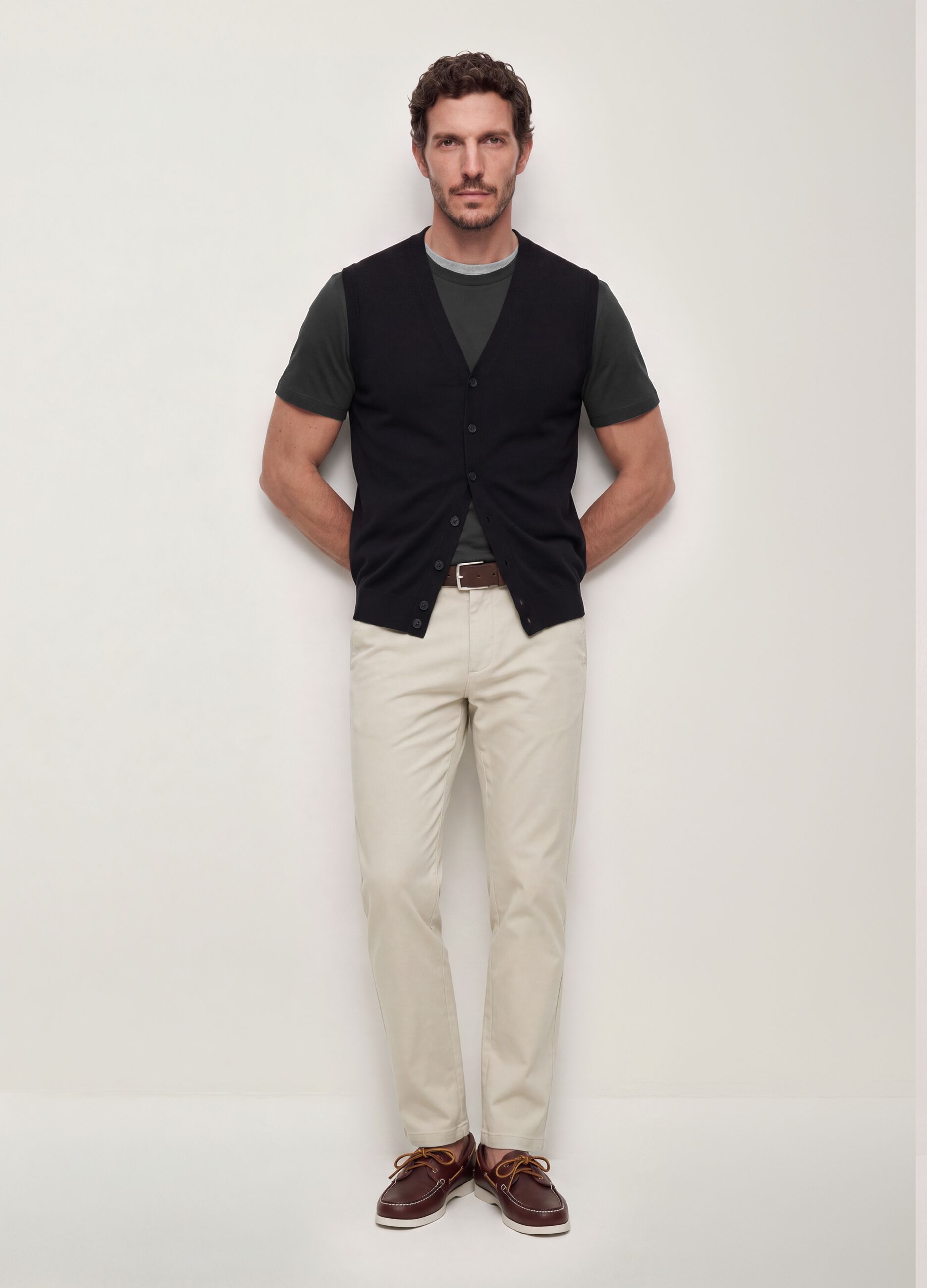 Black viscose-blend waistcoat with deep V-neck, regular fit