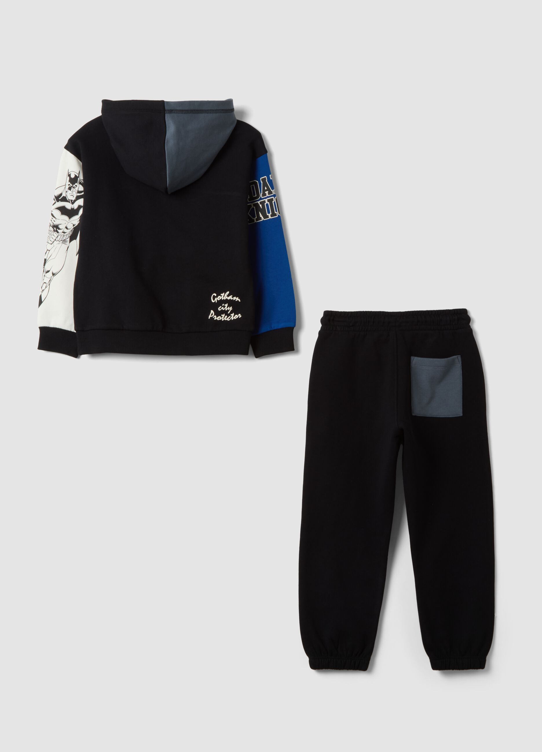 Tuta blu in puro cotone con cappuccio e stampa Batman