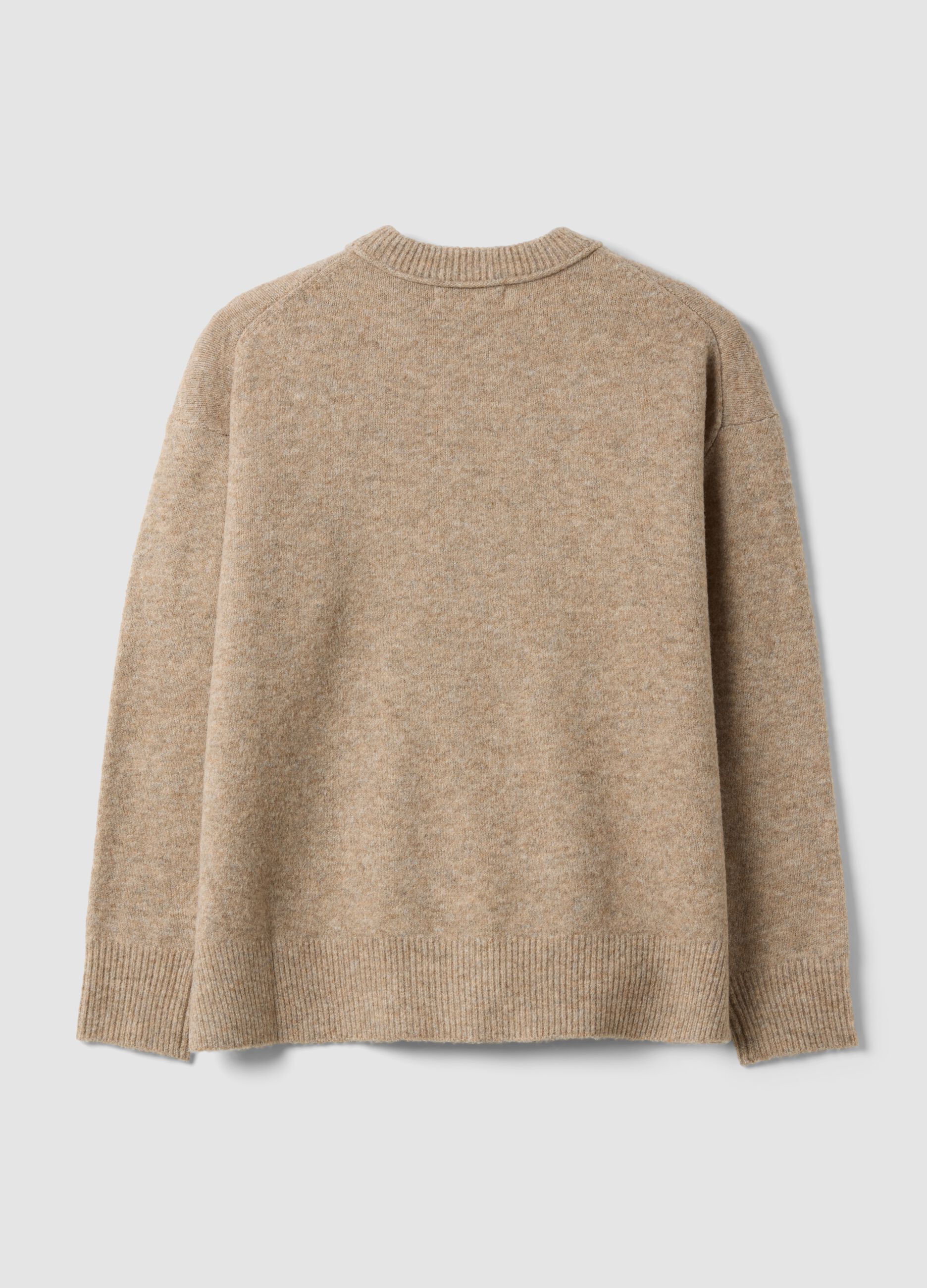 Maglione beige in lana elasticizzata girocollo over fit