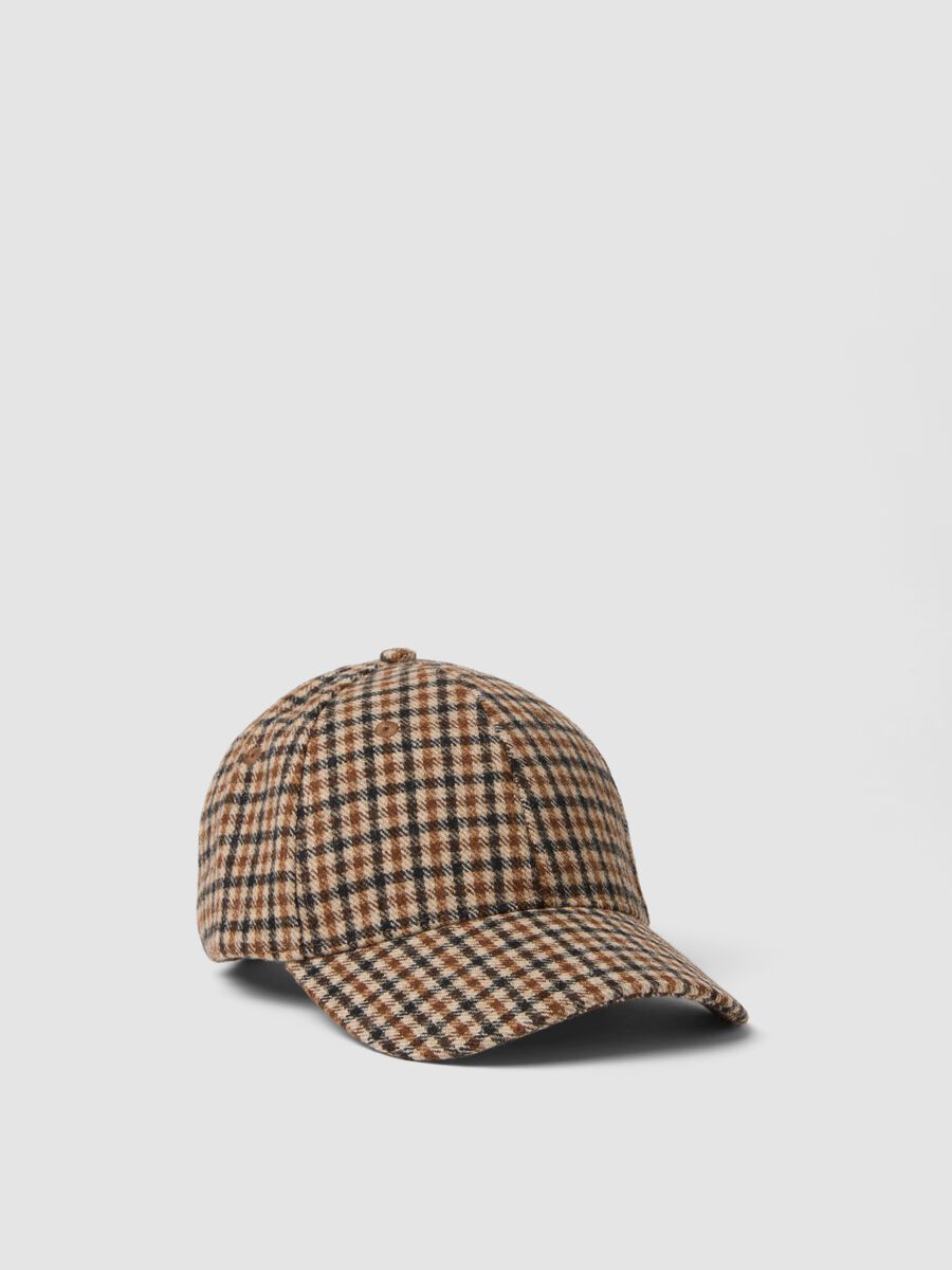 Brown checked wool-blend baseball cap_0