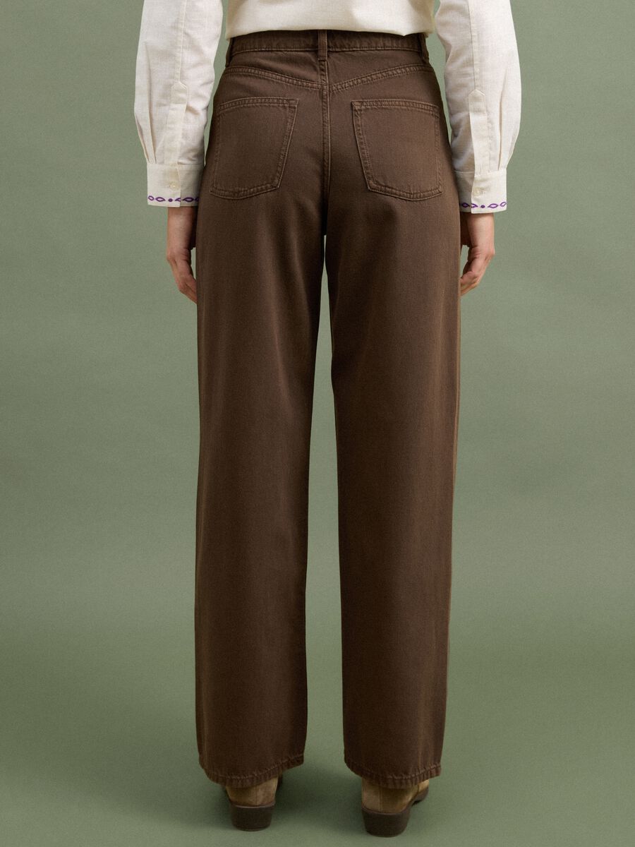 High-waisted wide-leg brown jeans in pure cotton_3