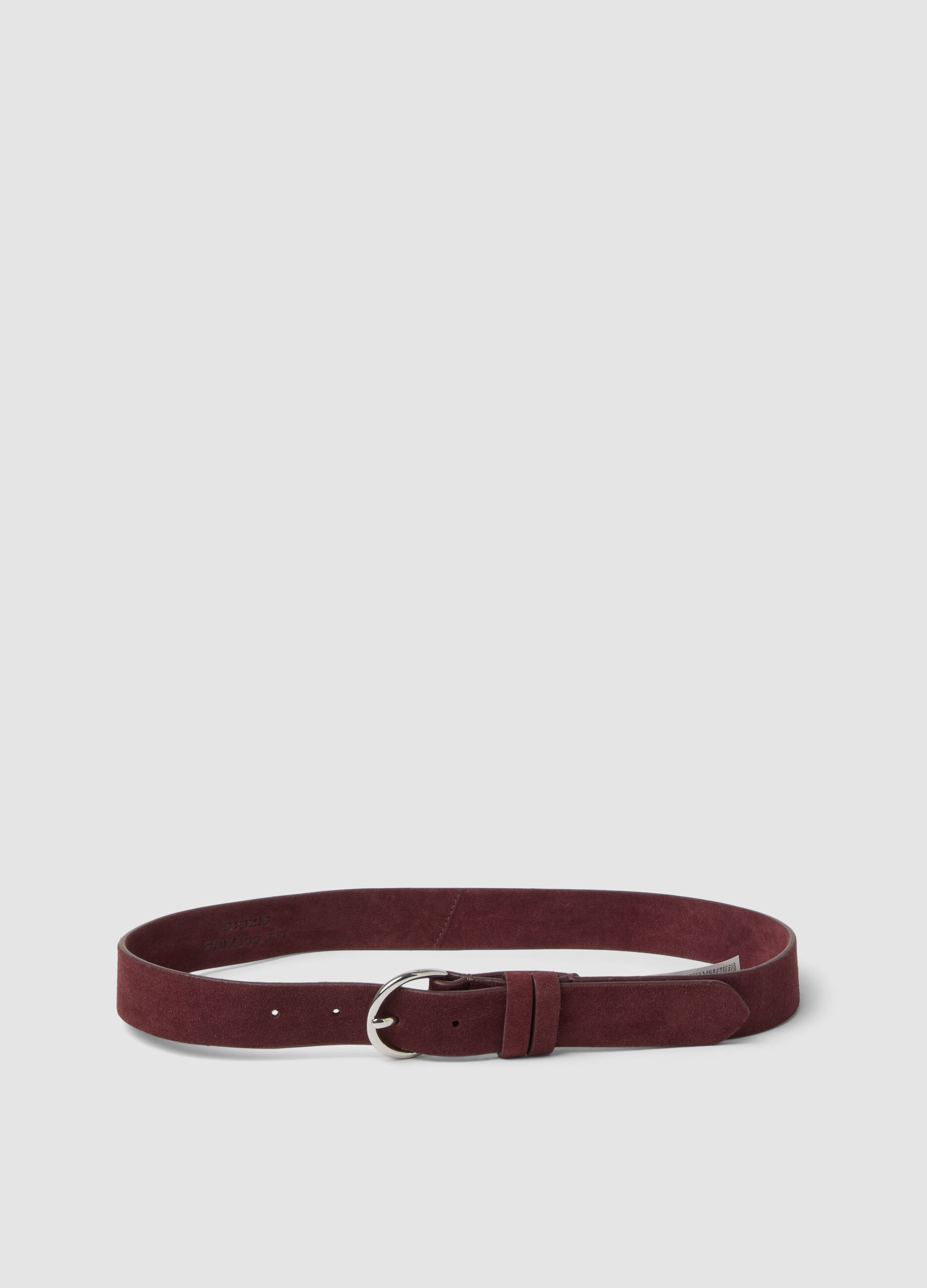 Red genuine leather belt with oval buckle