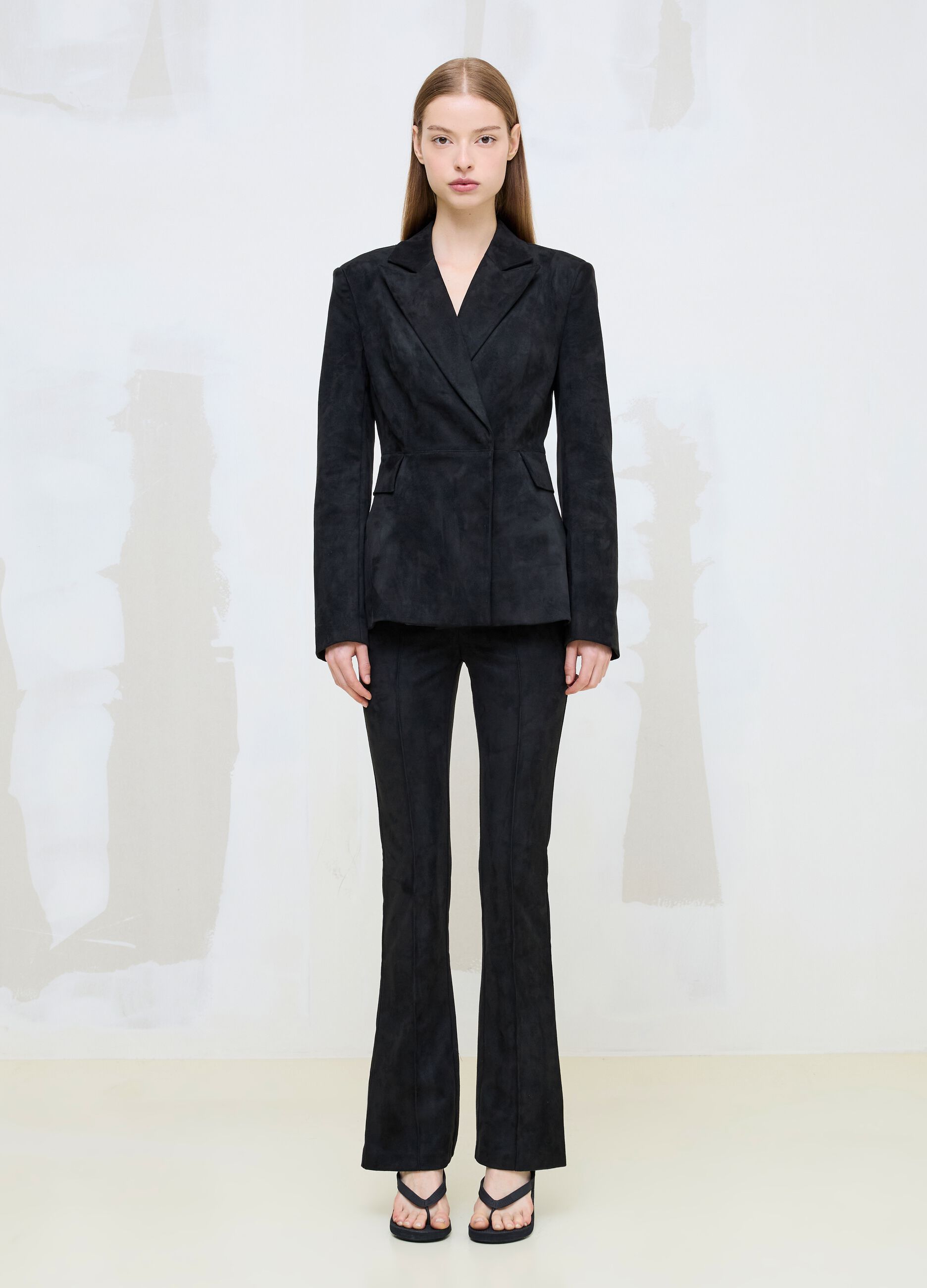 Faux Suede Formal Slim-Fit Trousers