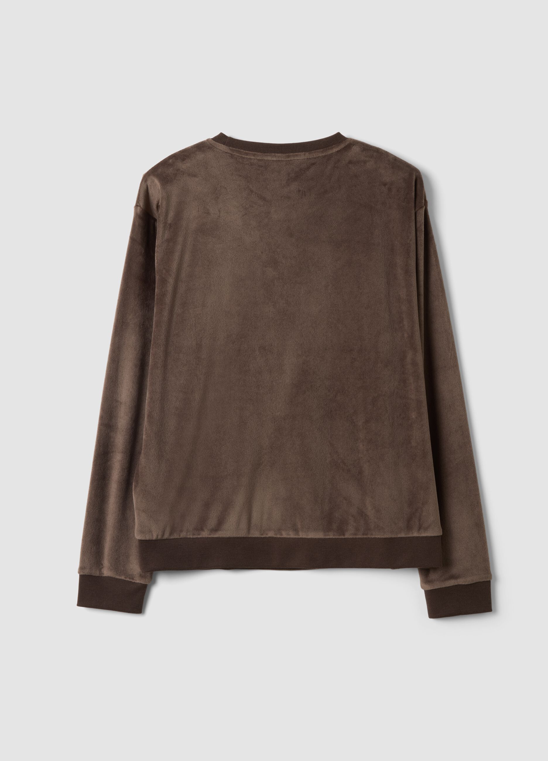 Brown chenille stretch pyjama top with crew neck
