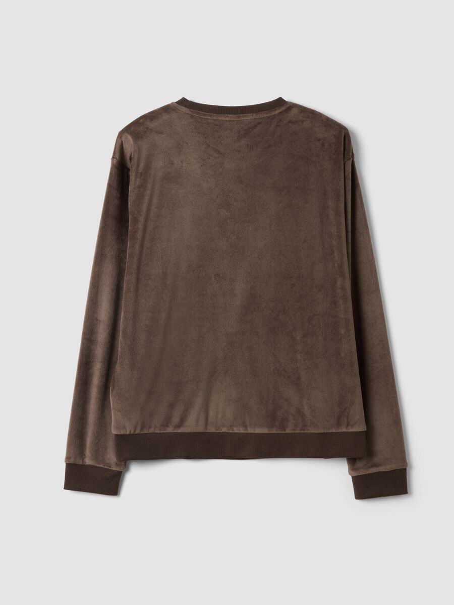 Brown chenille stretch pyjama top with crew neck_2