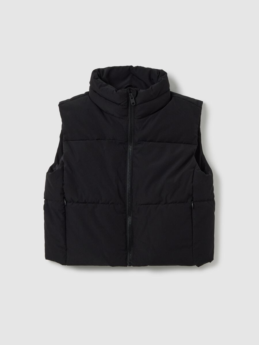 Black padded gilet with zip for girls_3