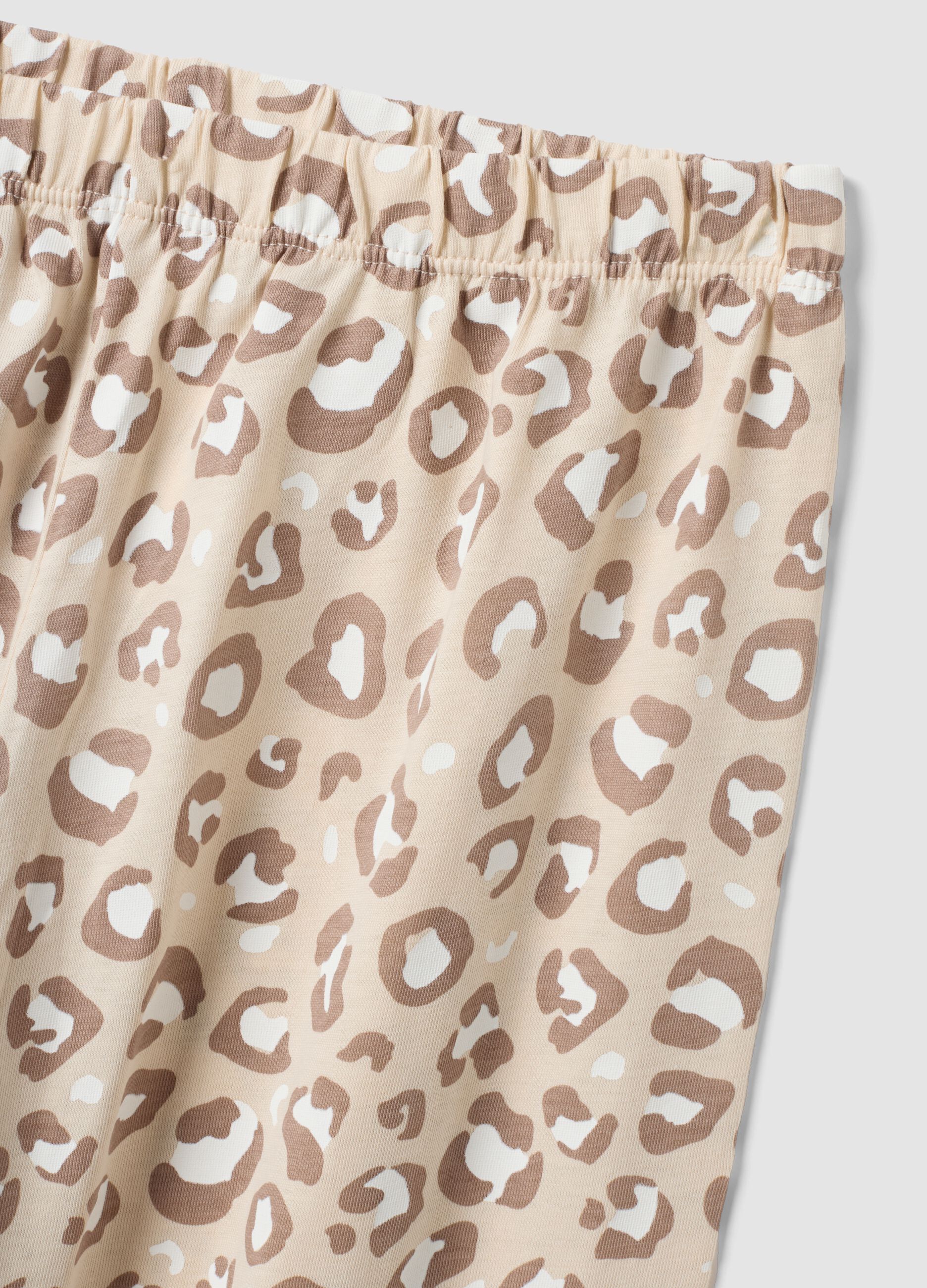 Beige organic cotton pyjamas with animal print for girls