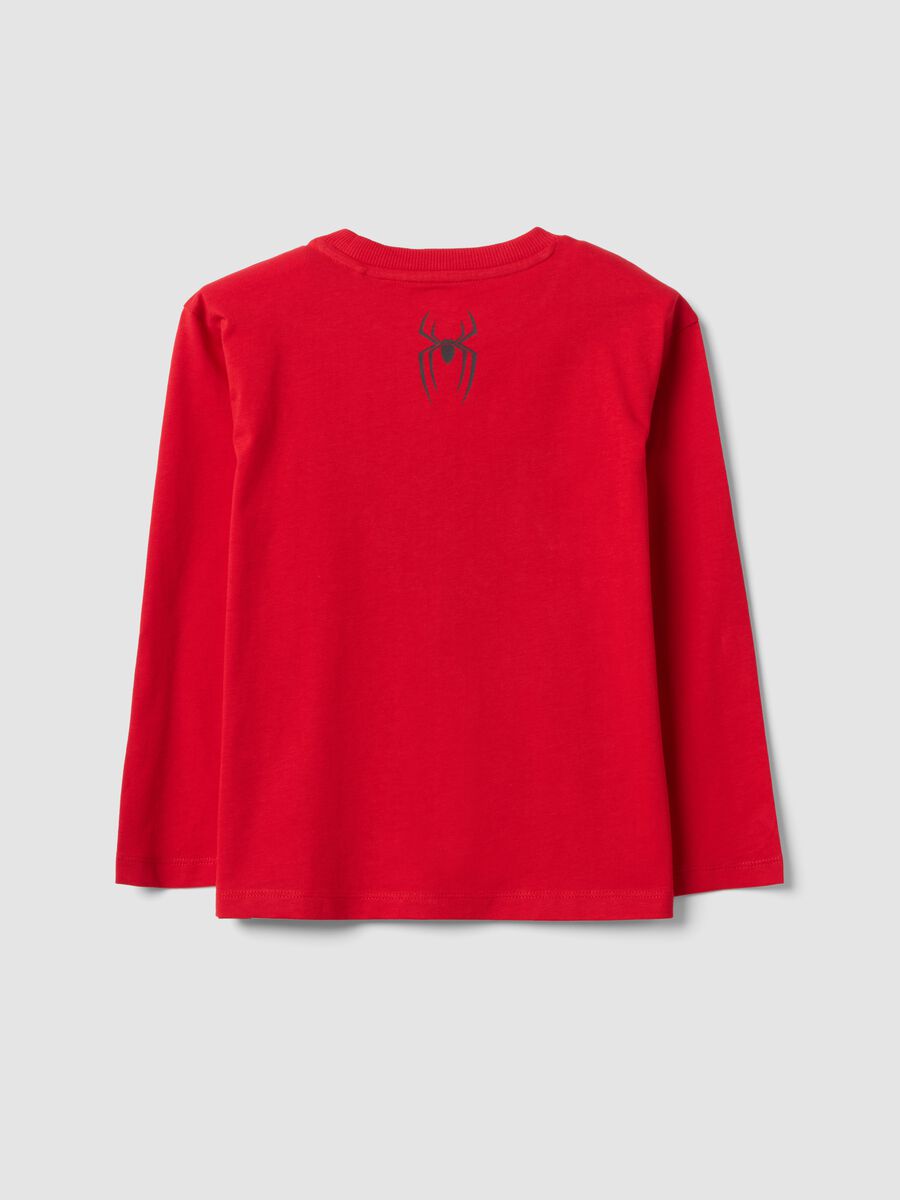 Red long-sleeve pure cotton T-shirt with MARVEL Spider-Man print for boys_1