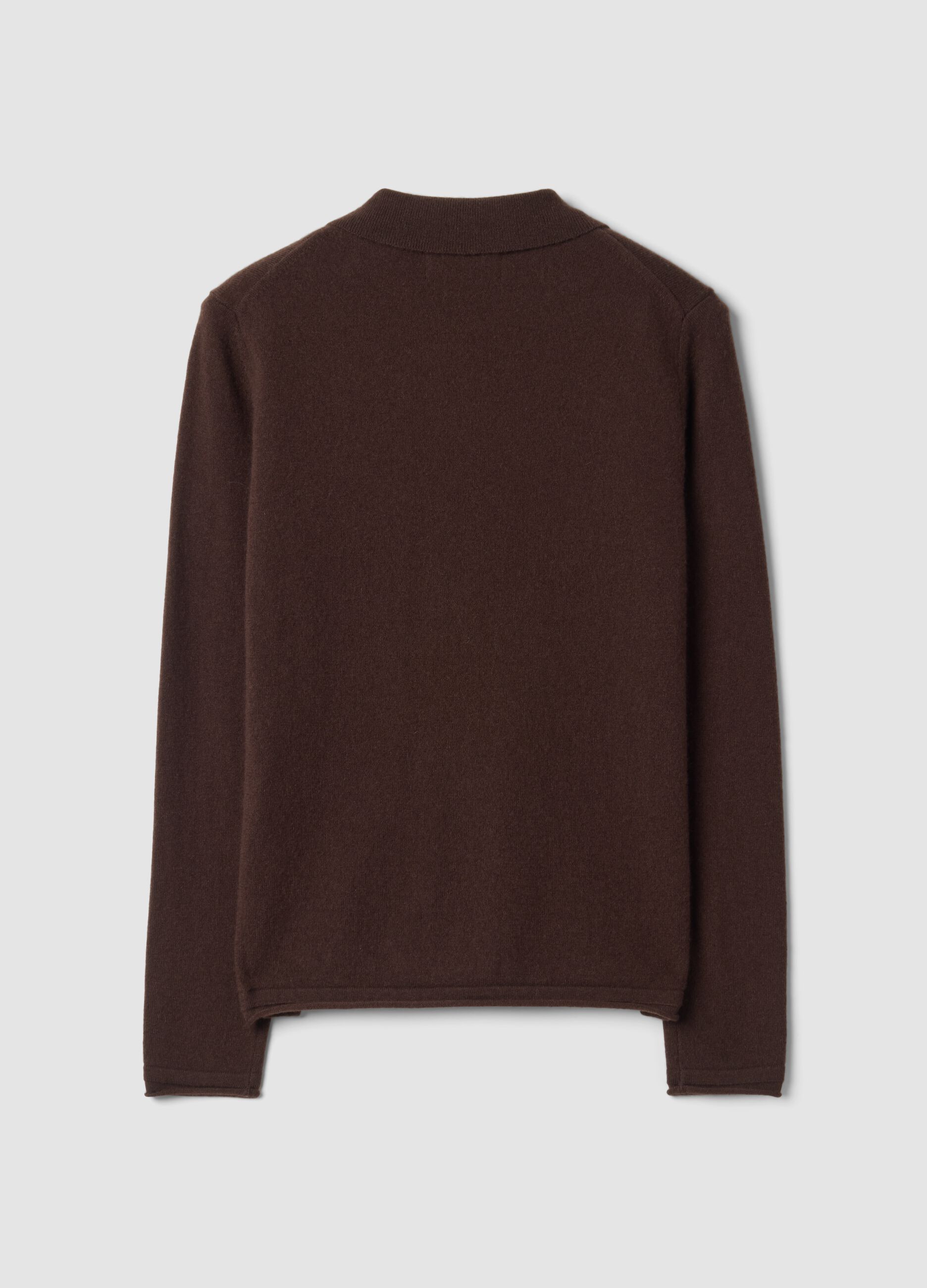 Brown pure cashmere polo-collar jumper, regular fit