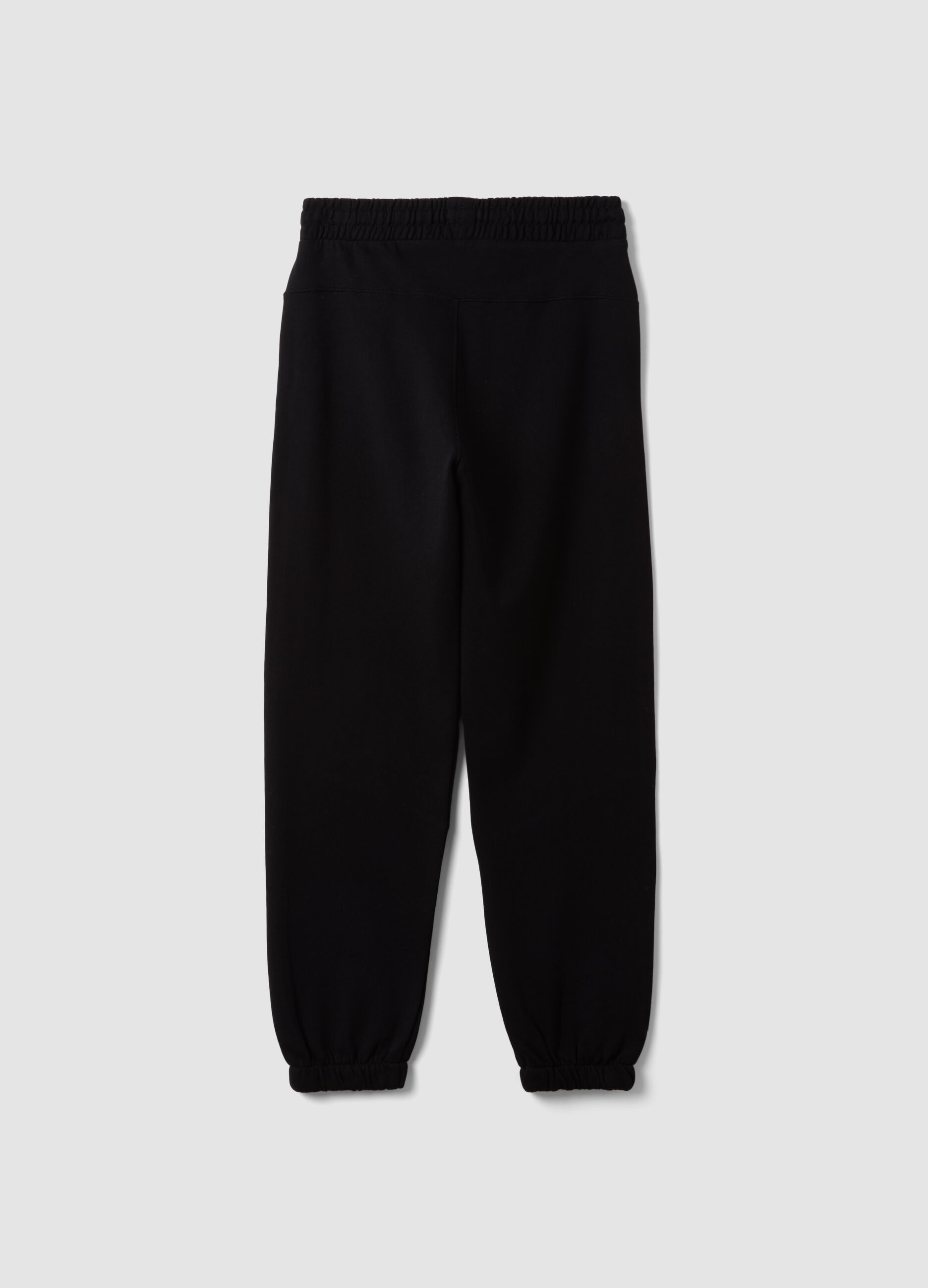 Black pure organic cotton joggers with check print, relaxed fit