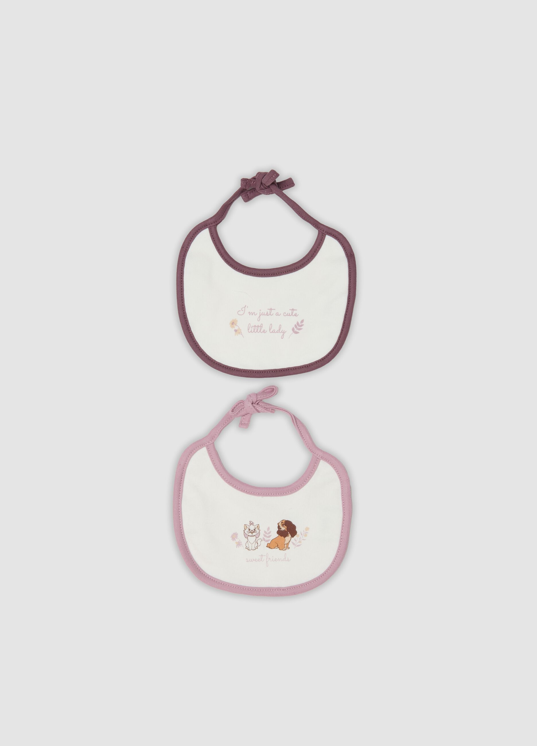 Bipack bavaglini rosa e viola in puro cotone organico con stampa Disney