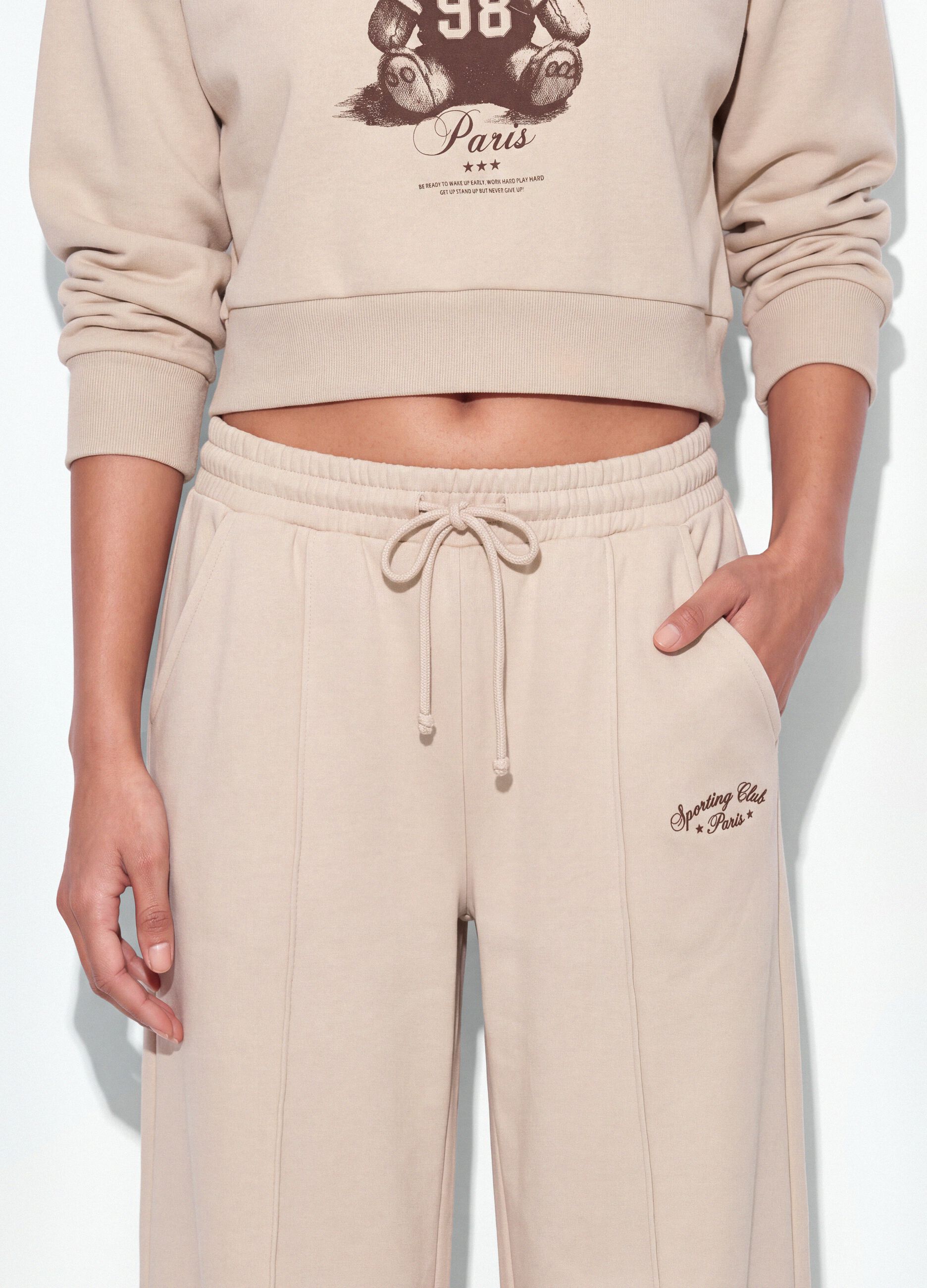 Beige cotton-blend straight-fit joggers