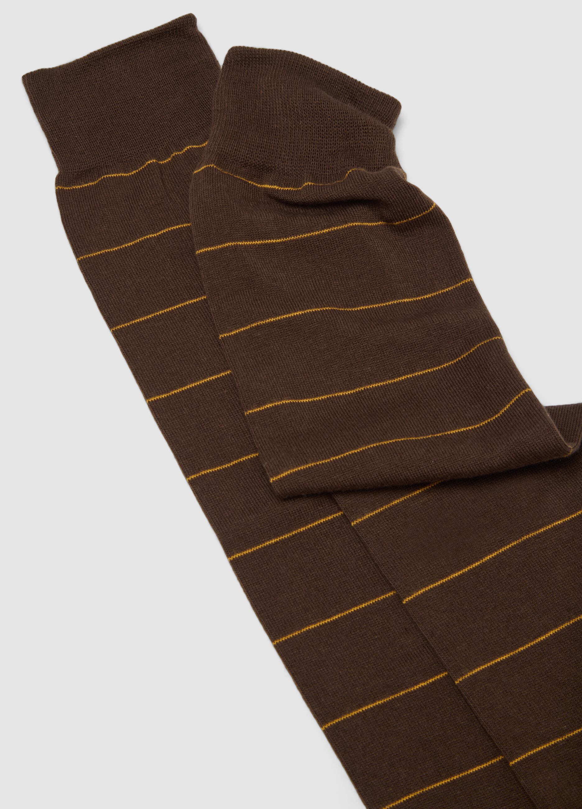 Brown long striped stretch-cotton socks