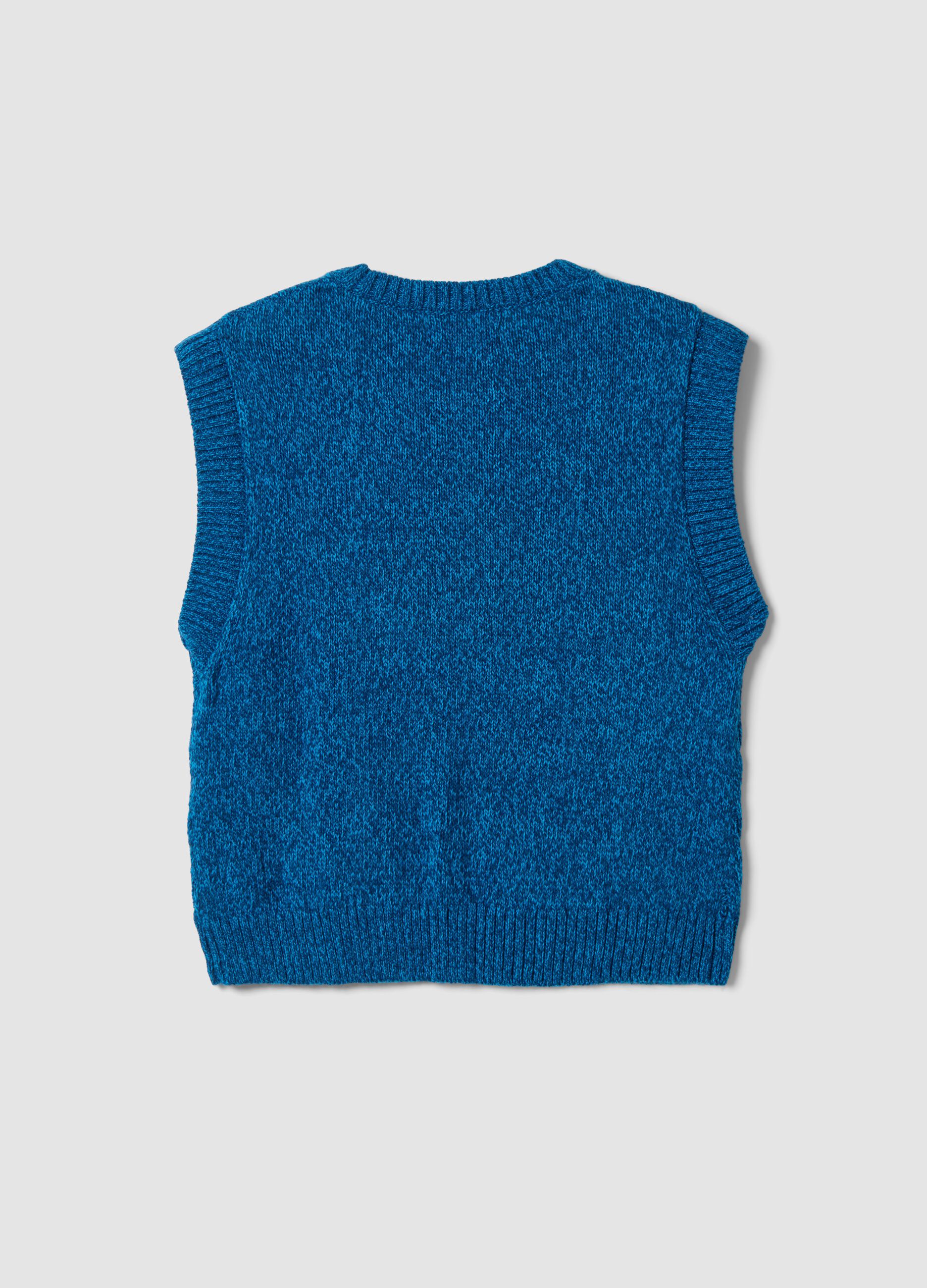 Gilet blu in misto lana con girocollo over fit