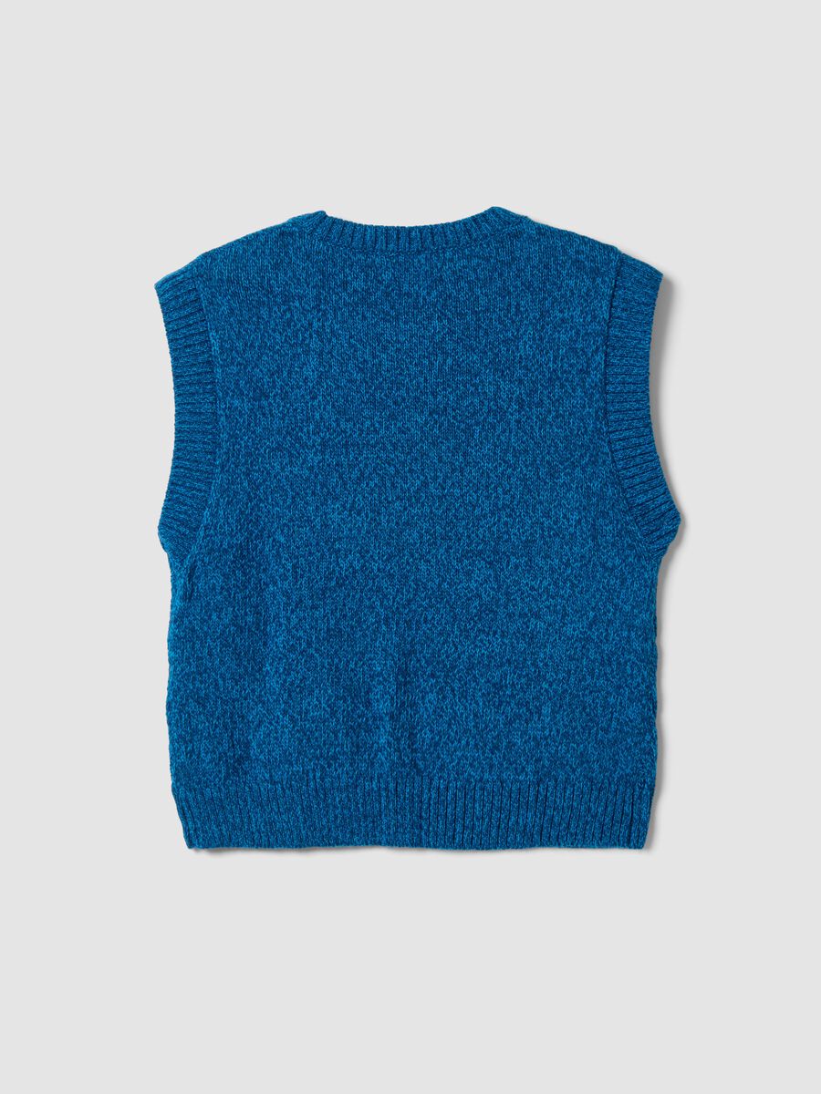 Gilet blu in misto lana con girocollo over fit_2