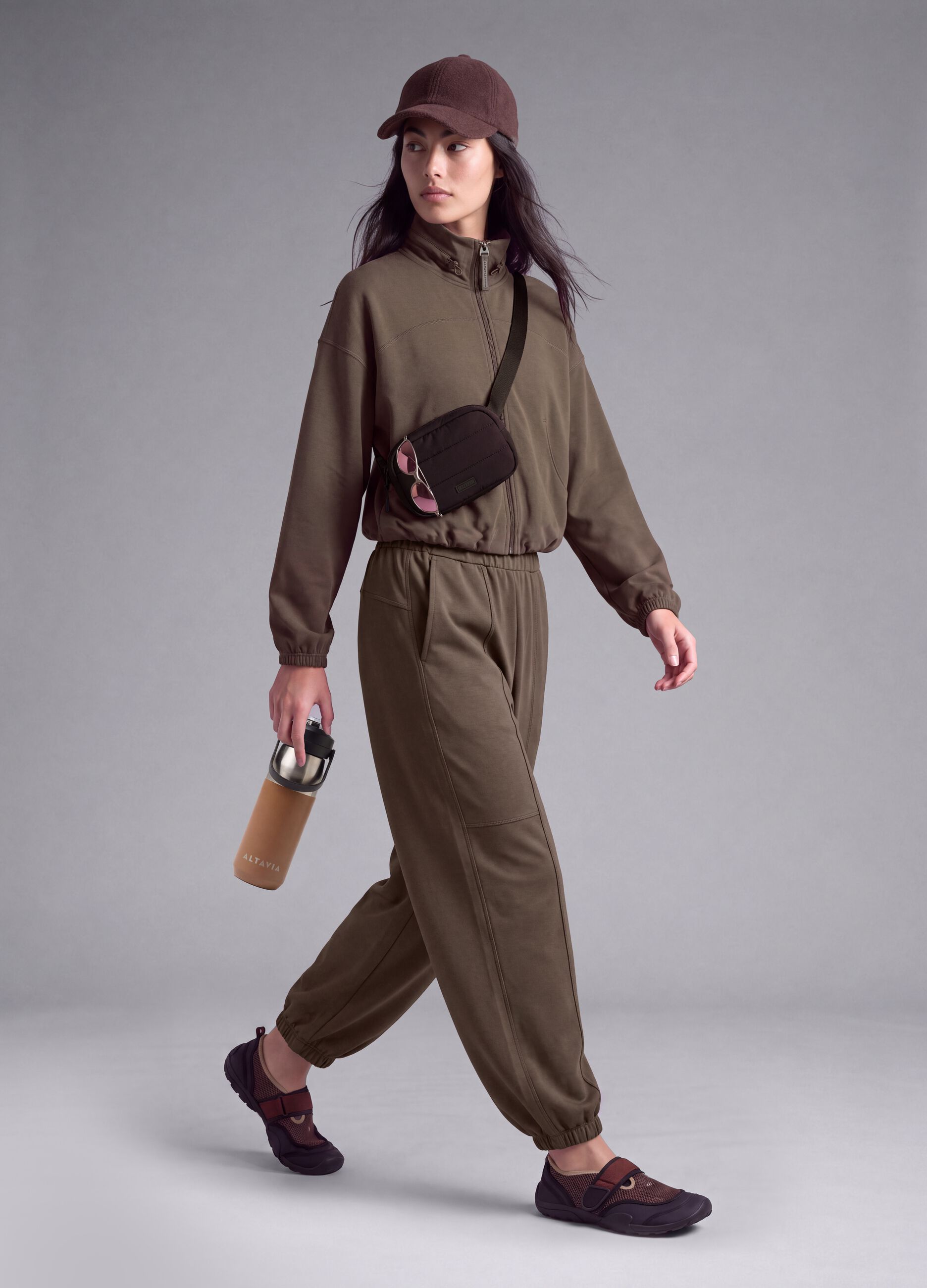 Green cropped soft-touch full-zip with stand-up collar ALTAVIA STUDIO