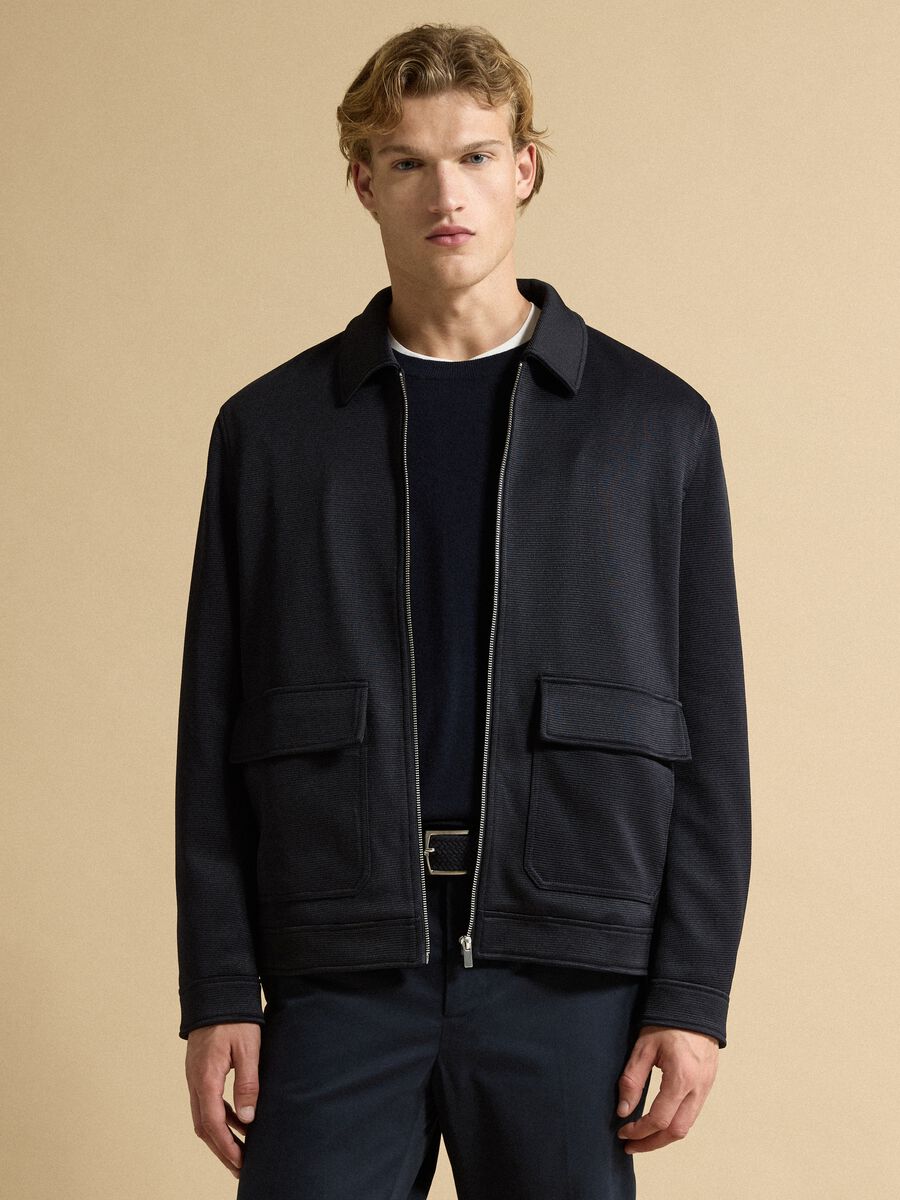 Blue padded stretch-fabric jacket_0