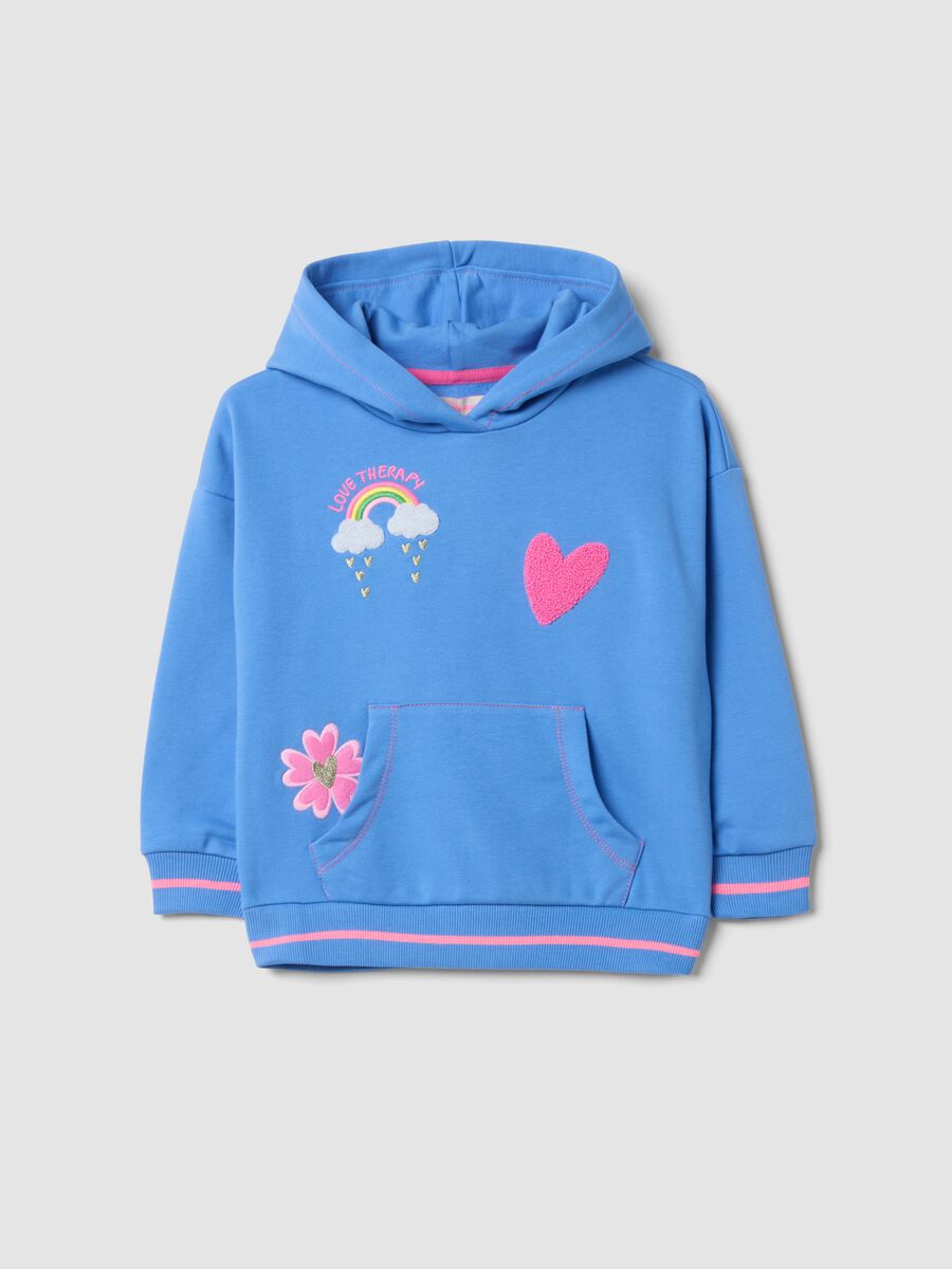 Blue cotton-blend hoodie with embroidered details, regular fit_0