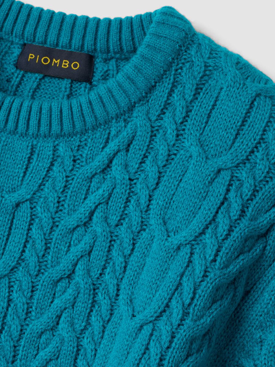 Blue crew-neck wool-blend jumper with jacquard knit_5