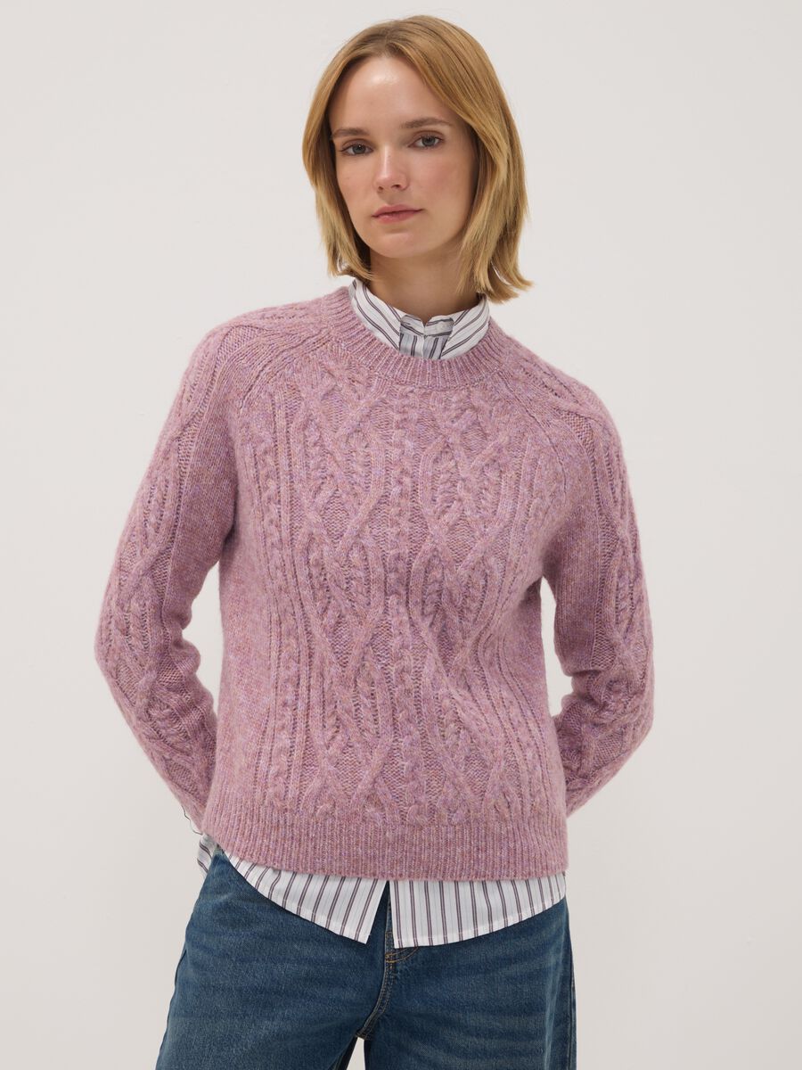 Pink wool-blend cable-knit crew neck jumper_0